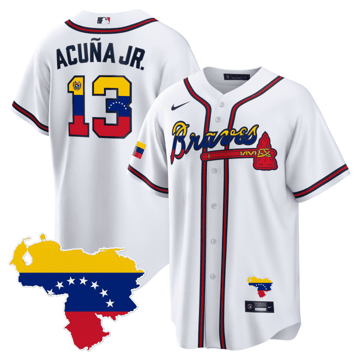 Ronald Acuna Jr. Atlanta Braves Venezuela White Venezuela Map Patch Jersey - All Stitched