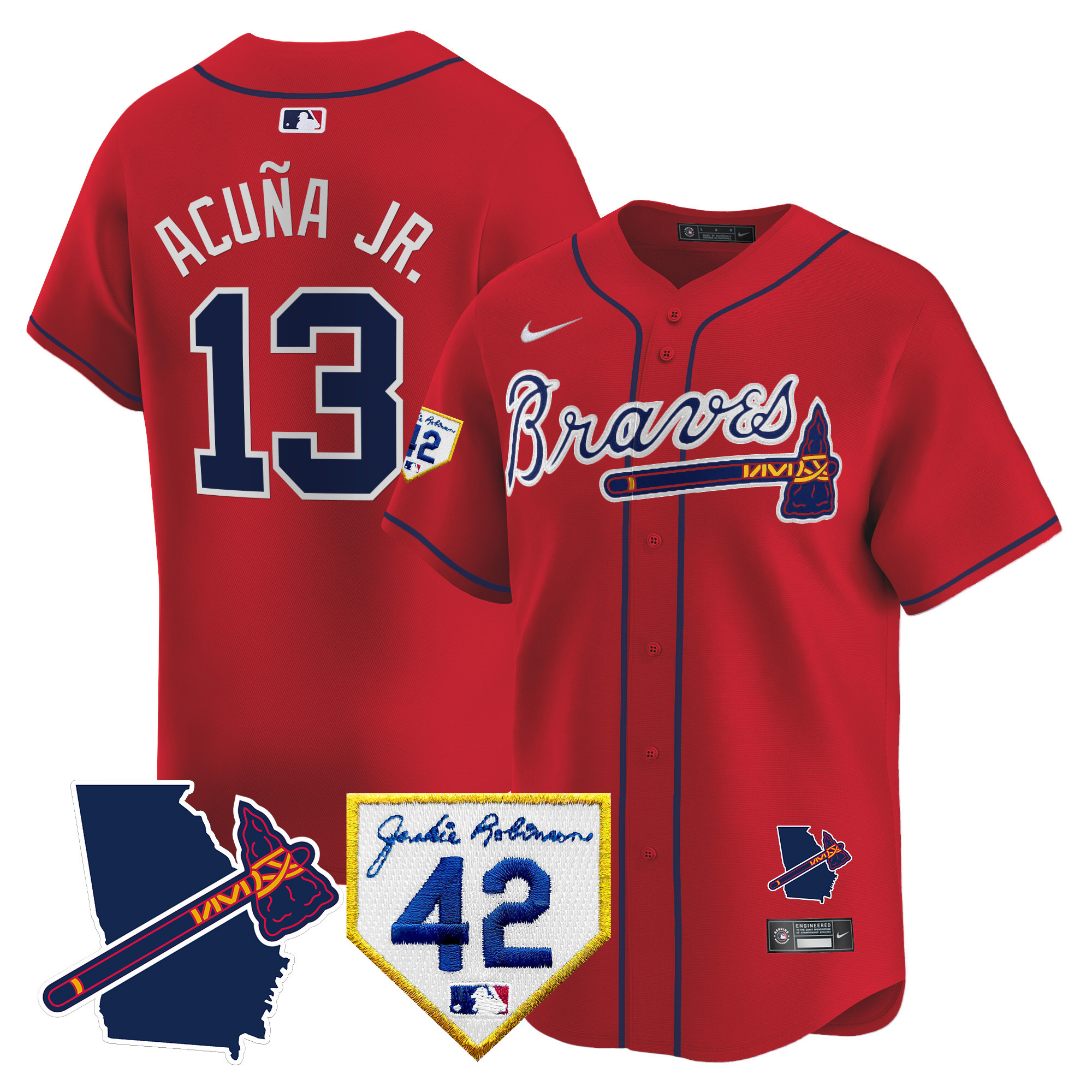 Ronald Acuna Jr. Men's Atlanta Braves 2024 Robinson & Georgia Patch Vapor Premier Limited Red Jersey - All Stitched