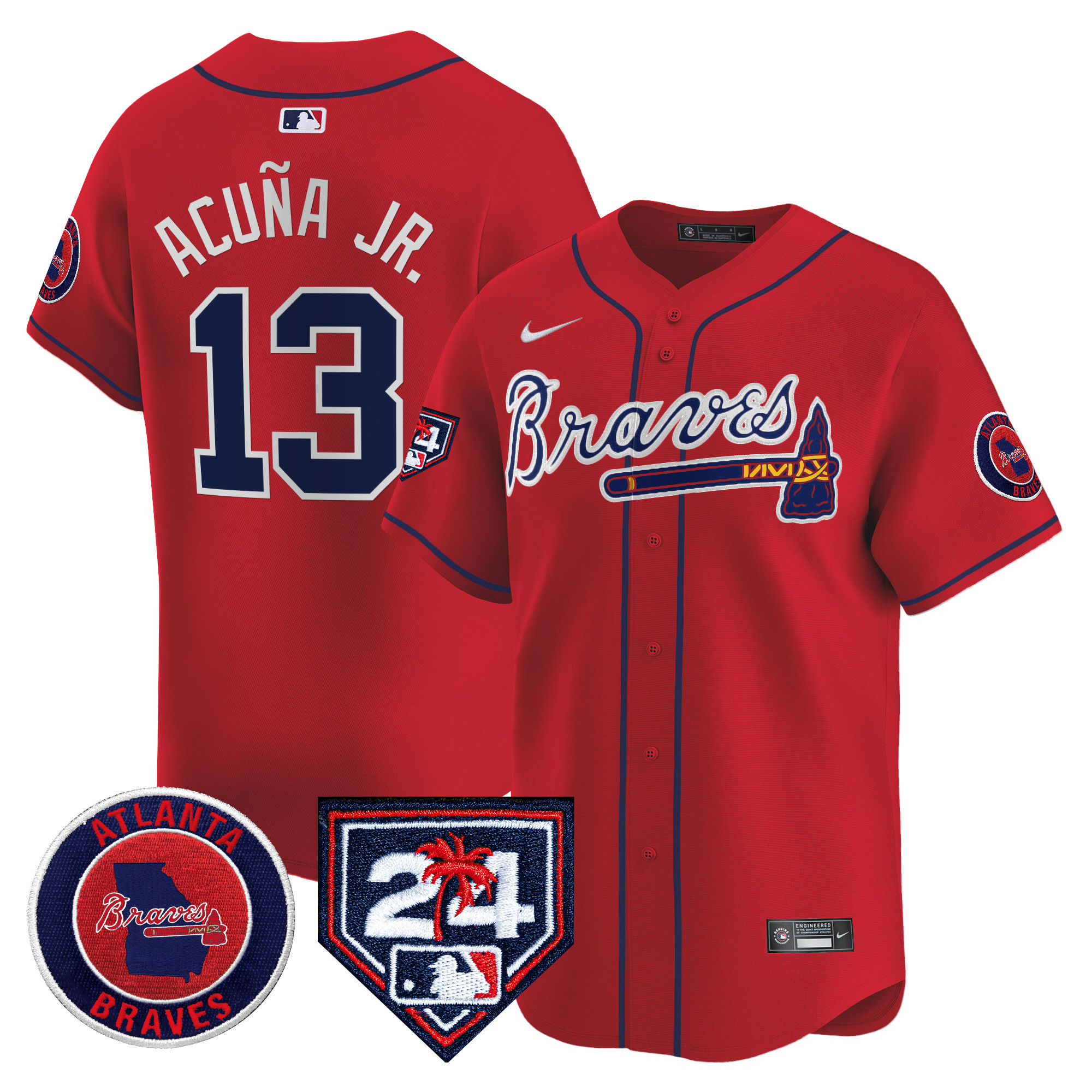 Ronald Acuna Jr. Men's Atlanta Braves 2024 Spring Training Patch Vapor Premier Limited Red Jersey - All Stitched