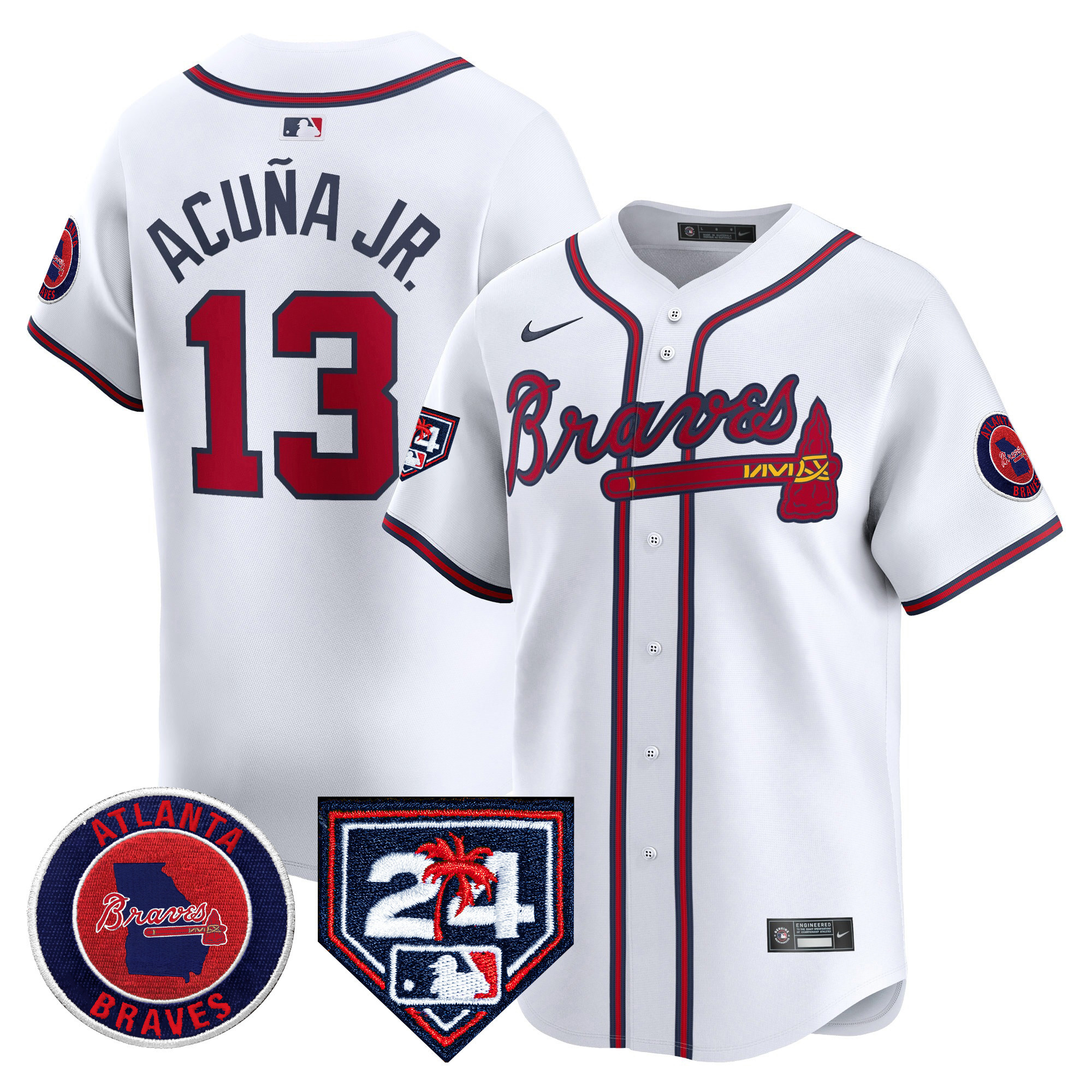 Ronald Acuna Jr. Men's Atlanta Braves 2024 Spring Training Patch Vapor Premier Limited White Jersey - All Stitched