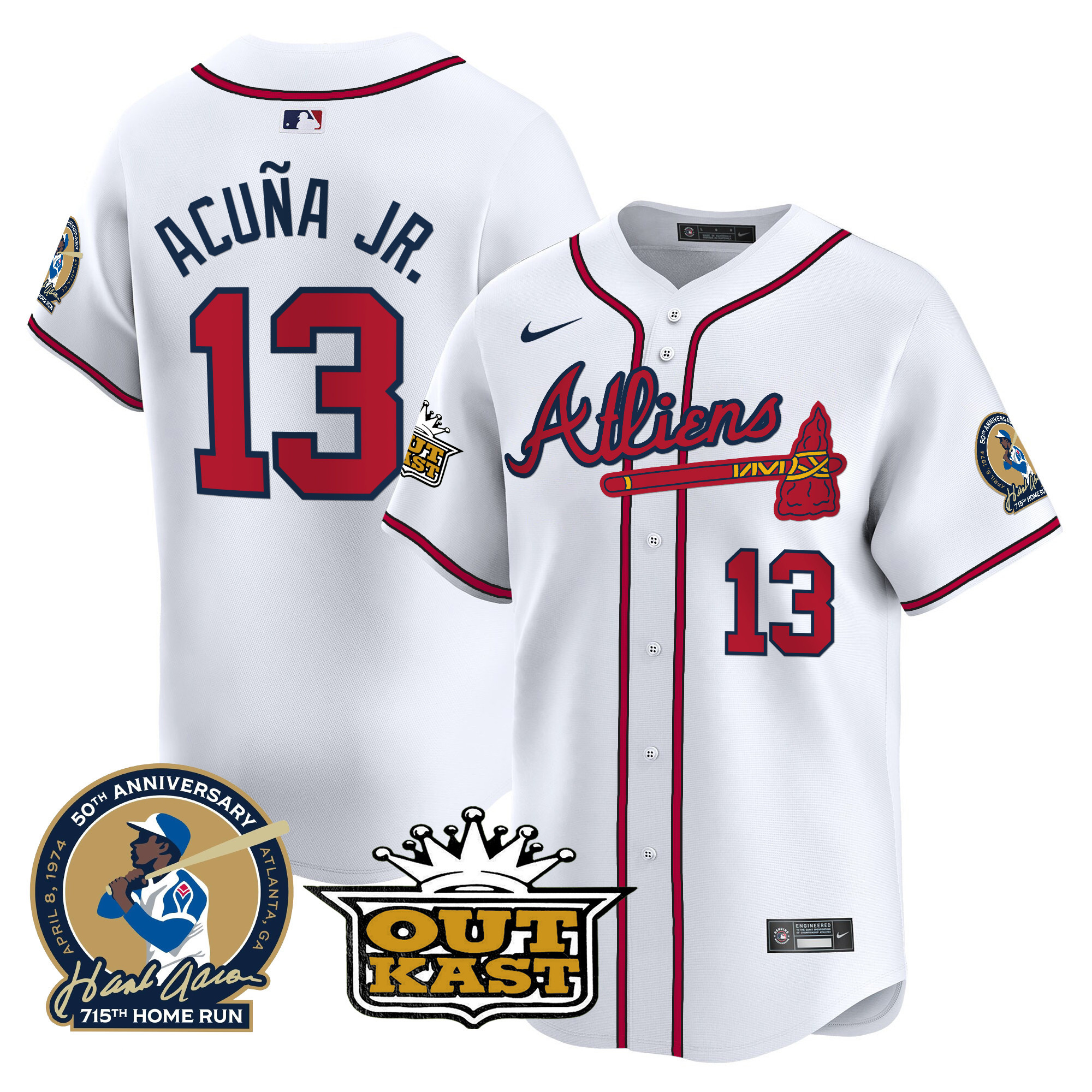 Ronald Acuna Jr. Men's Atlanta Braves Atliens & Hank Aaron Patch Vapor Premier Limited White Jersey - All Stitched