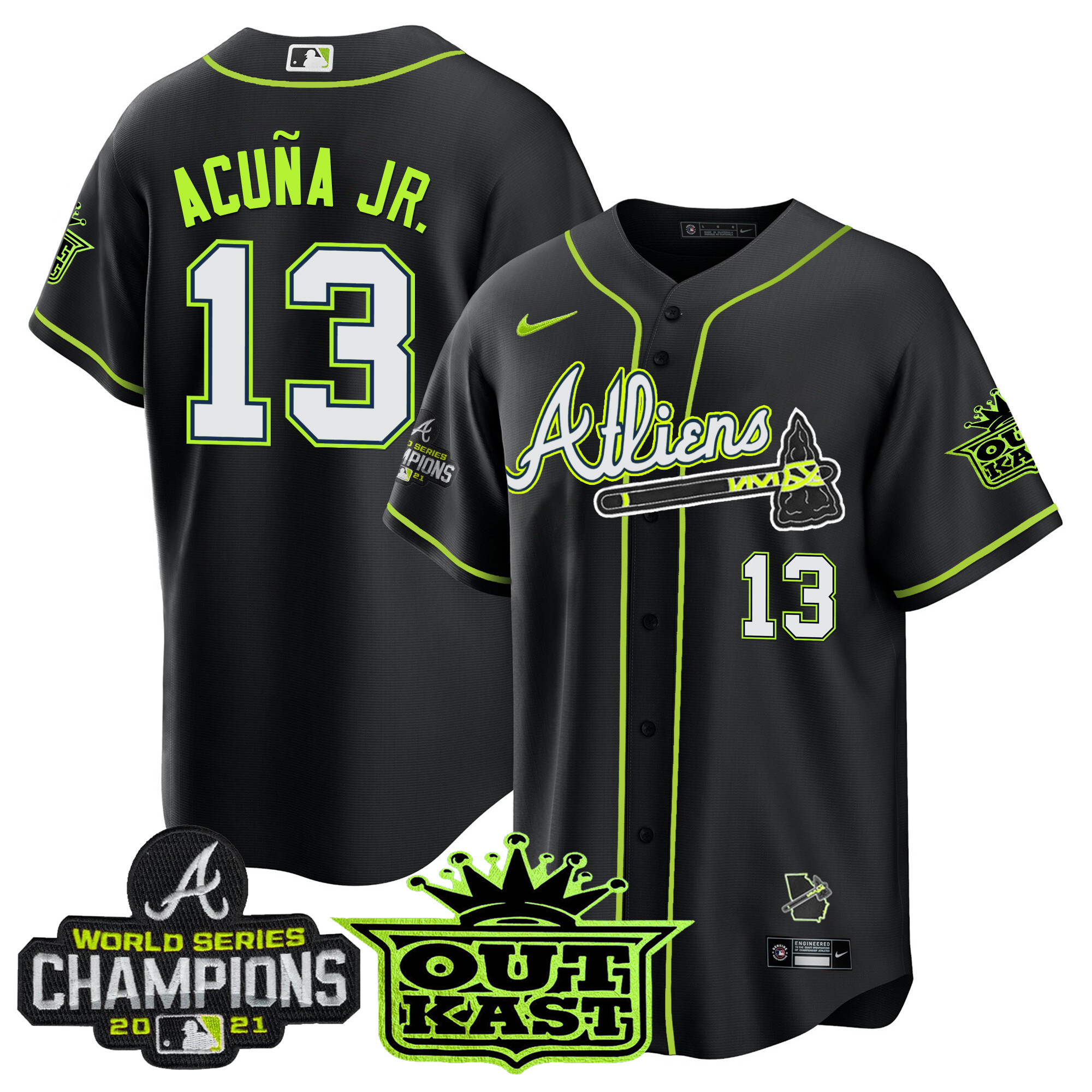 Ronald Acuna Jr. Men's Atlanta Braves Atliens Champions Cool Base Black Jersey - All Stitched