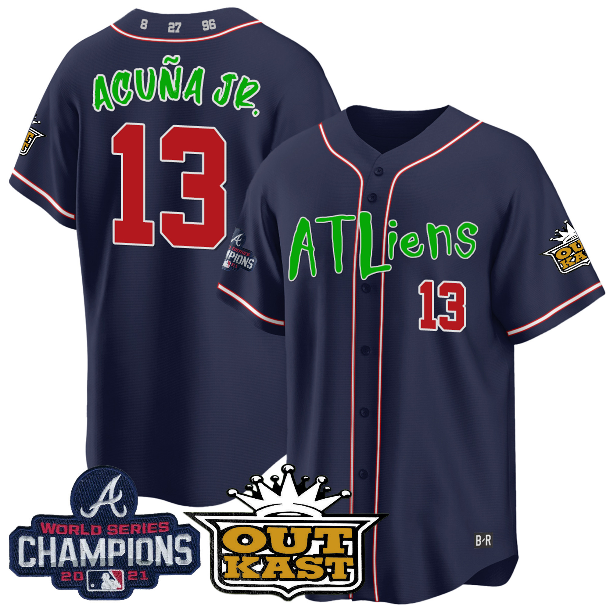Ronald Acuna Jr. Men's Atlanta Braves Atliens Champions Cool Base Navy Jersey - All Stitched