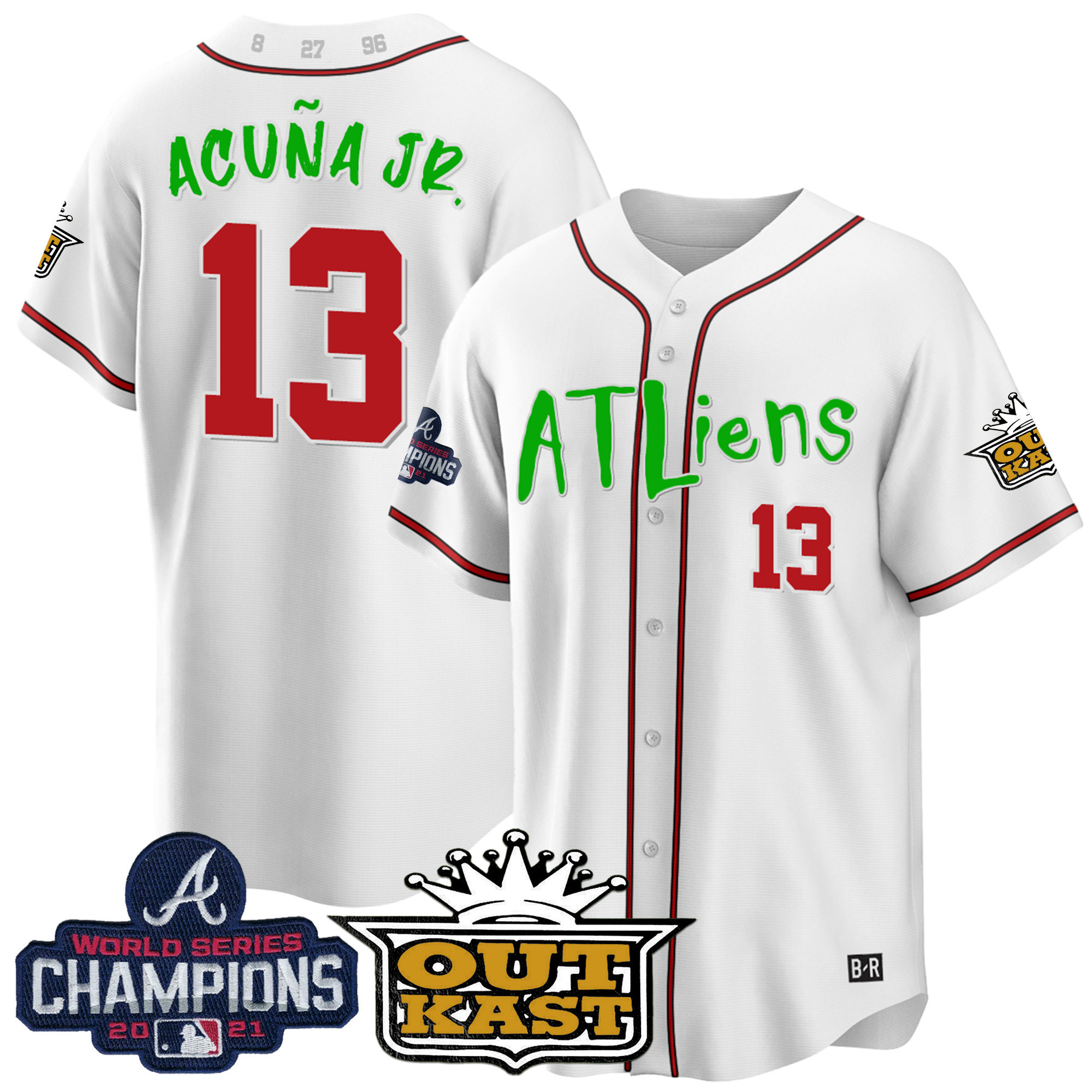 Ronald Acuna Jr. Men's Atlanta Braves Atliens Champions Cool Base White Jersey - All Stitched