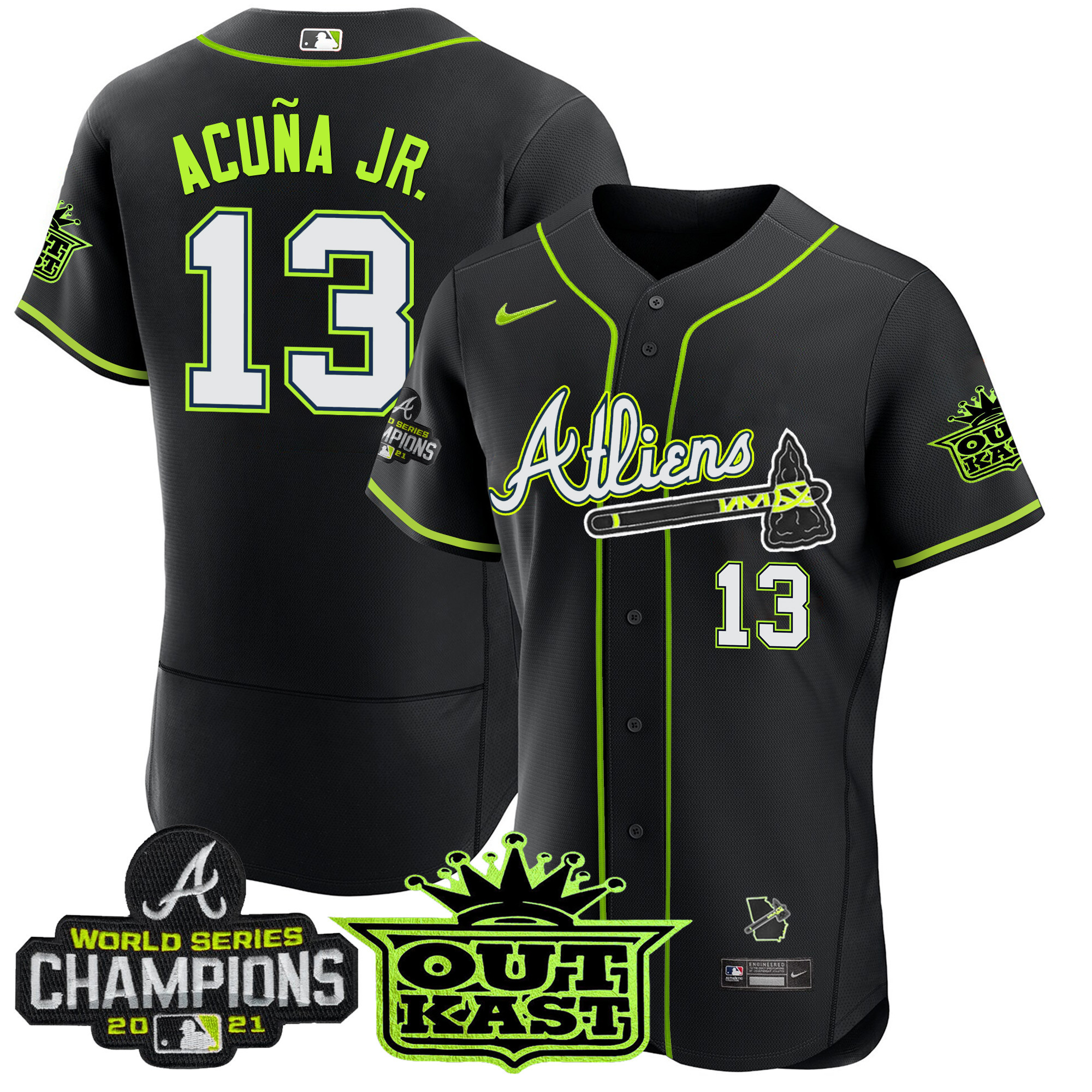 Ronald Acuna Jr. Men's Atlanta Braves Atliens Champions Flex Base Black Jersey - All Stitched