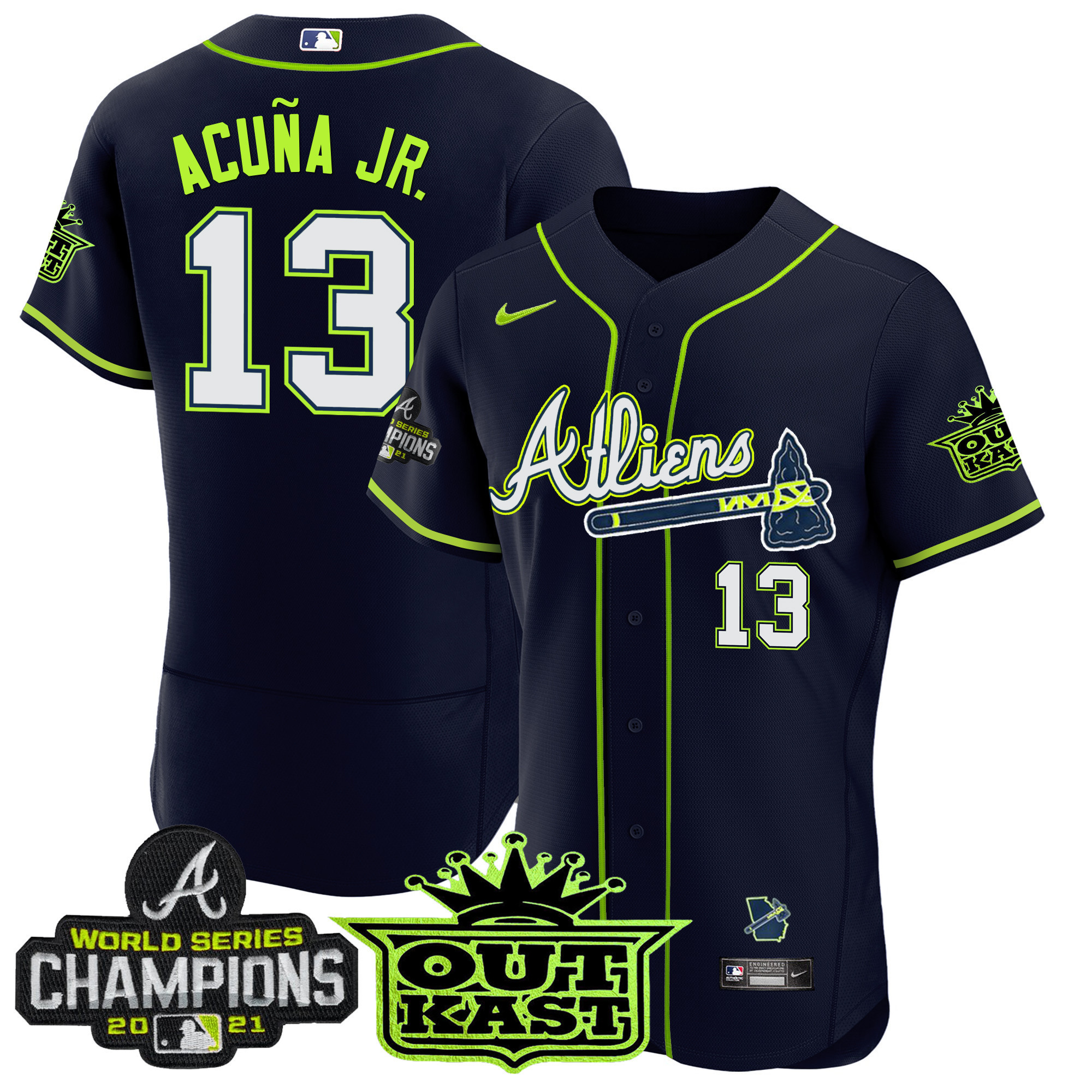 Ronald Acuna Jr. Men's Atlanta Braves Atliens Champions Flex Base Jersey - All Stitched