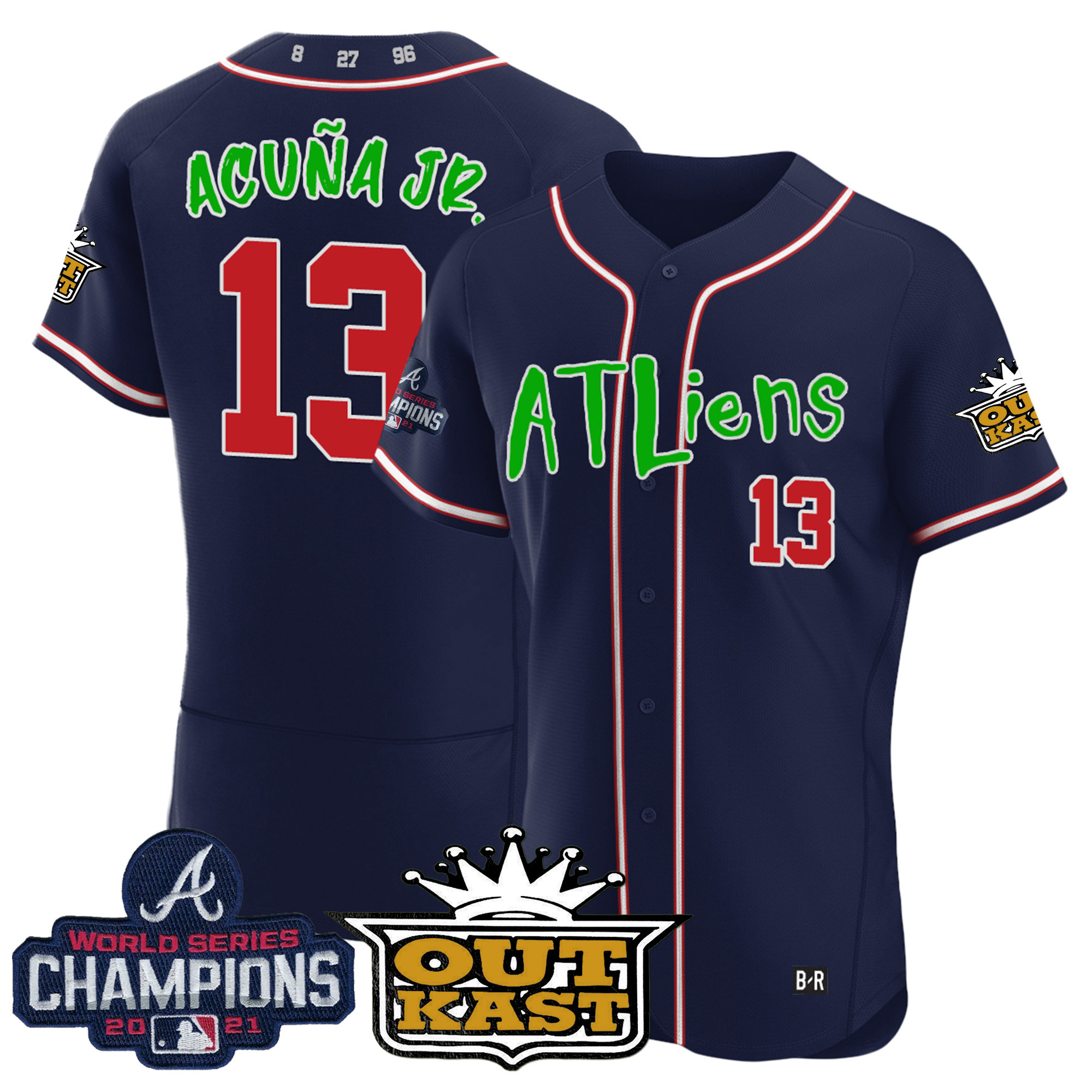 Ronald Acuna Jr. Men's Atlanta Braves Atliens Champions Flex Base Navy Jersey - All Stitched