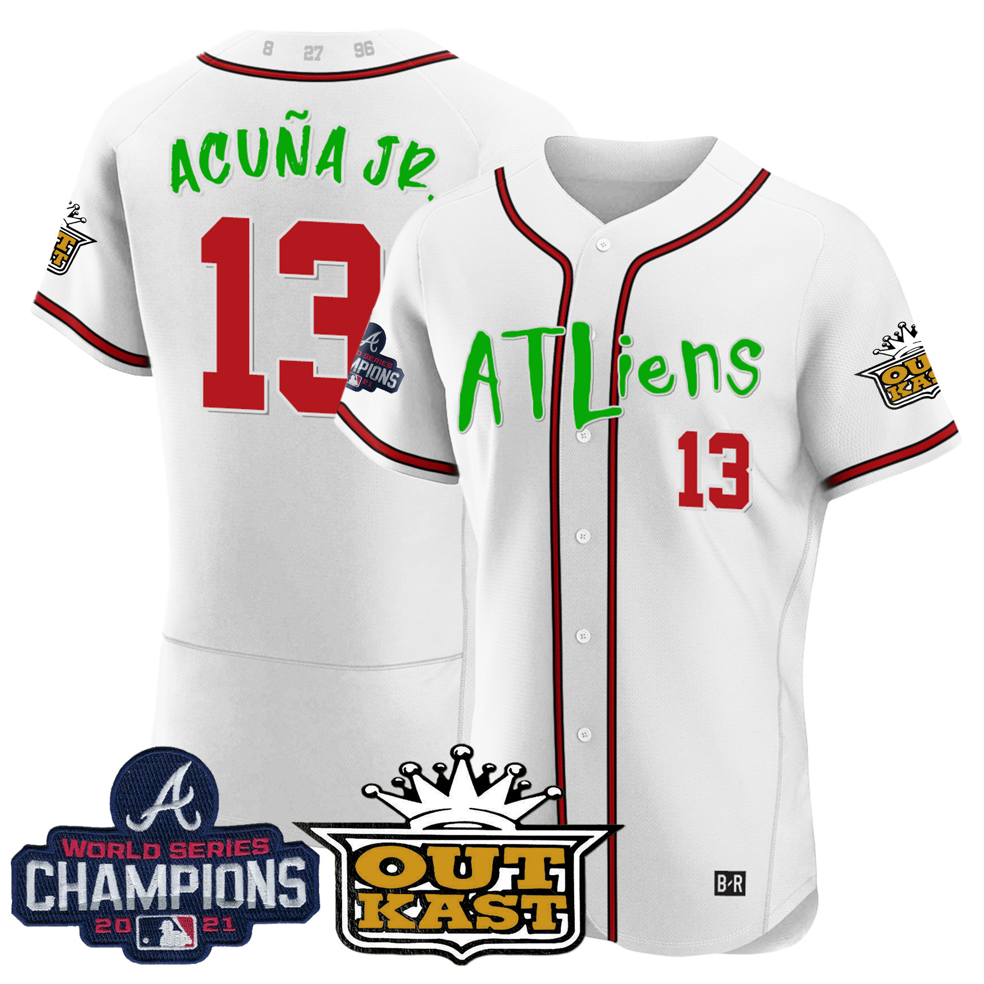 Ronald Acuna Jr. Men's Atlanta Braves Atliens Champions Flex Base White Jersey - All Stitched