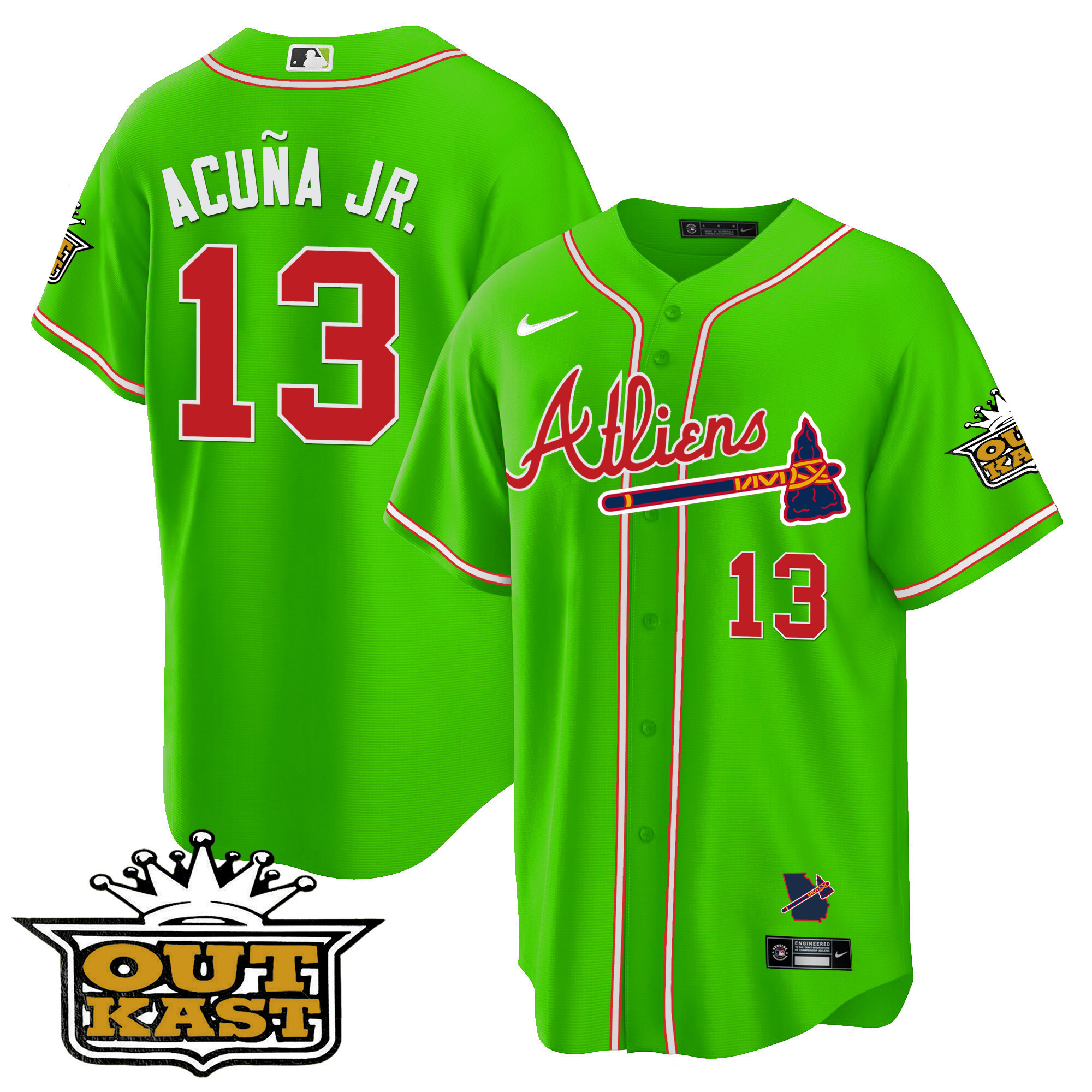 Ronald Acuna Jr. Men's Atlanta Braves Atliens Cool Base Bright Green Jersey - All Stitched