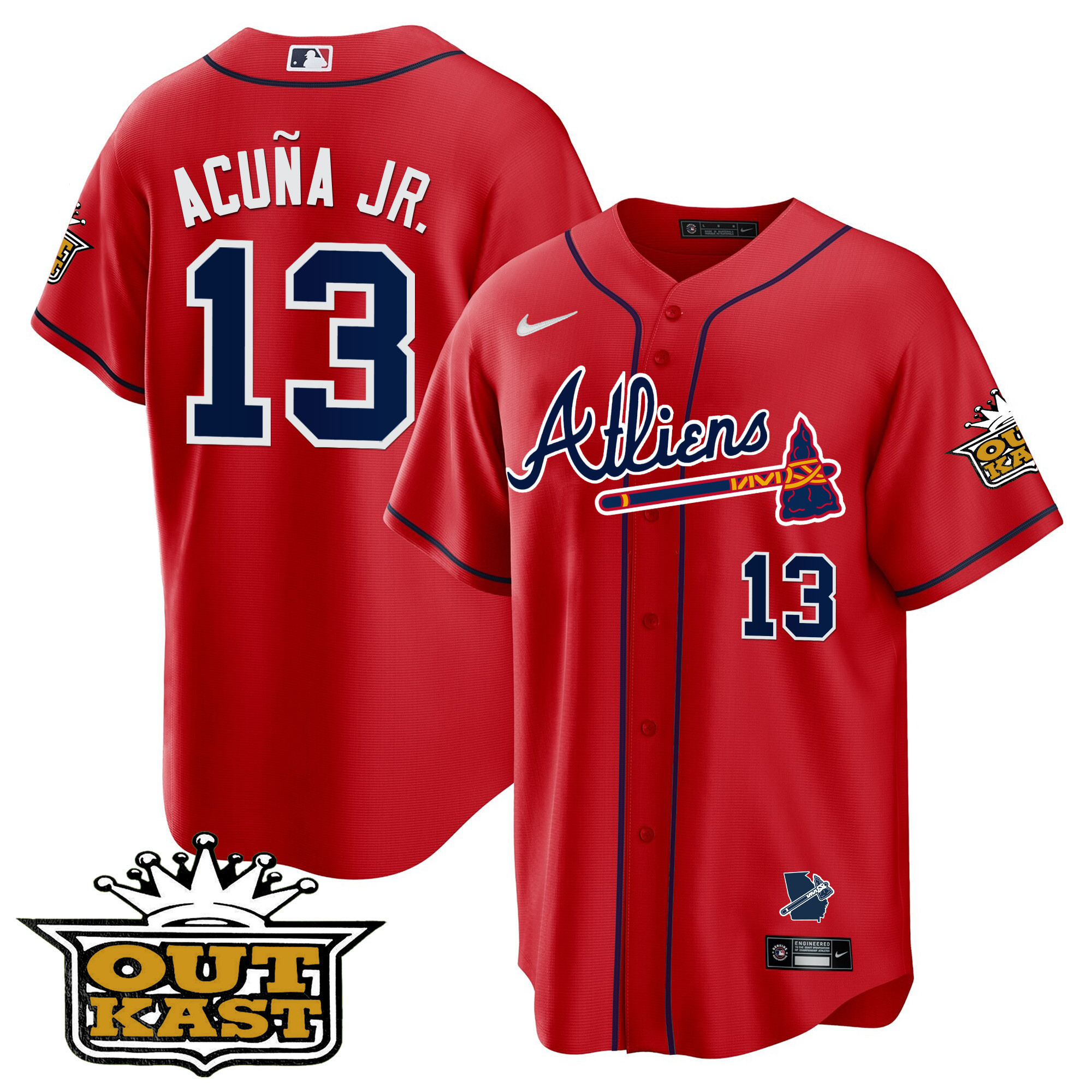 Ronald Acuna Jr. Men's Atlanta Braves Atliens Cool Base V2 Red Jersey - All Stitched