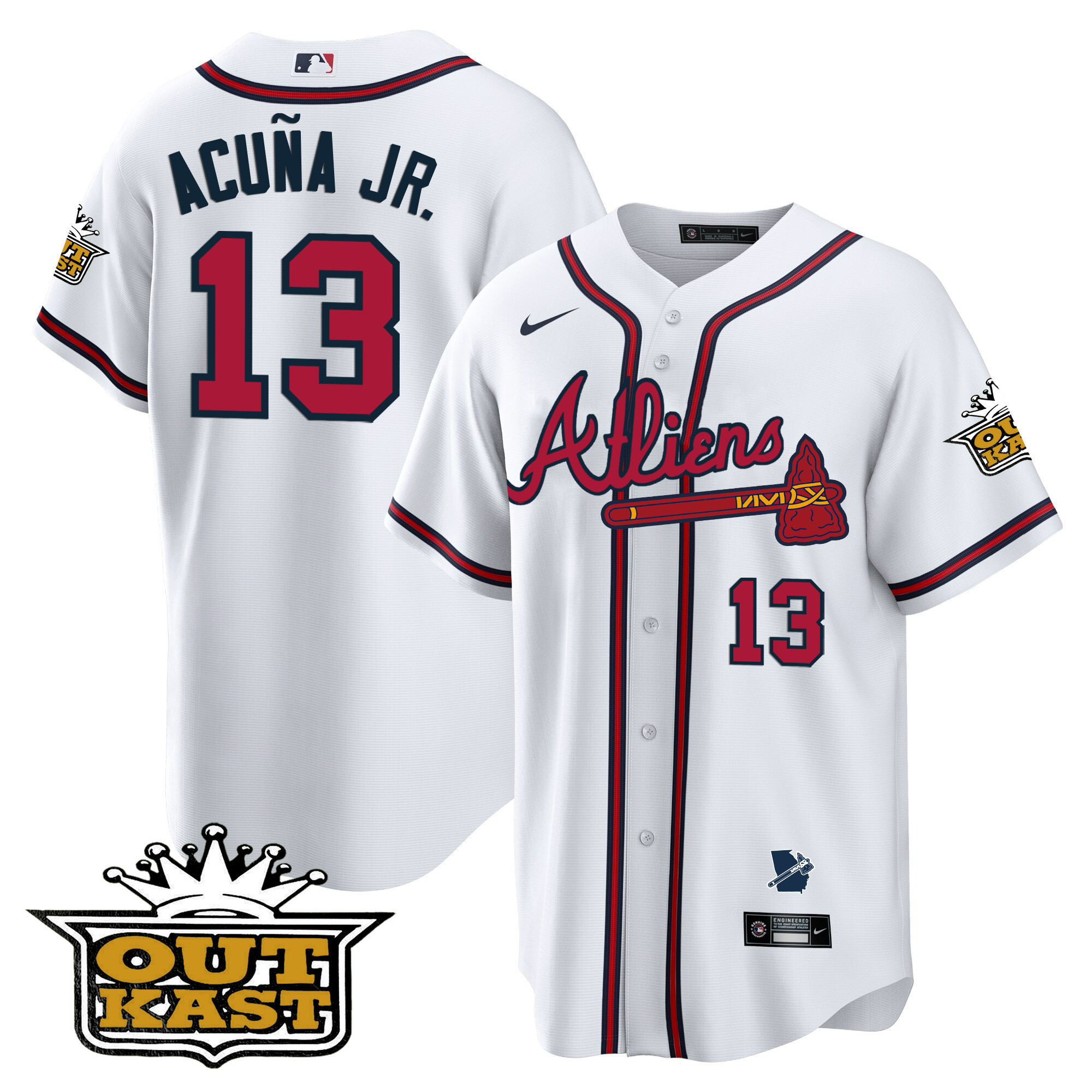 Ronald Acuna Jr. Men's Atlanta Braves Atliens Cool Base V2 White Jersey - All Stitched