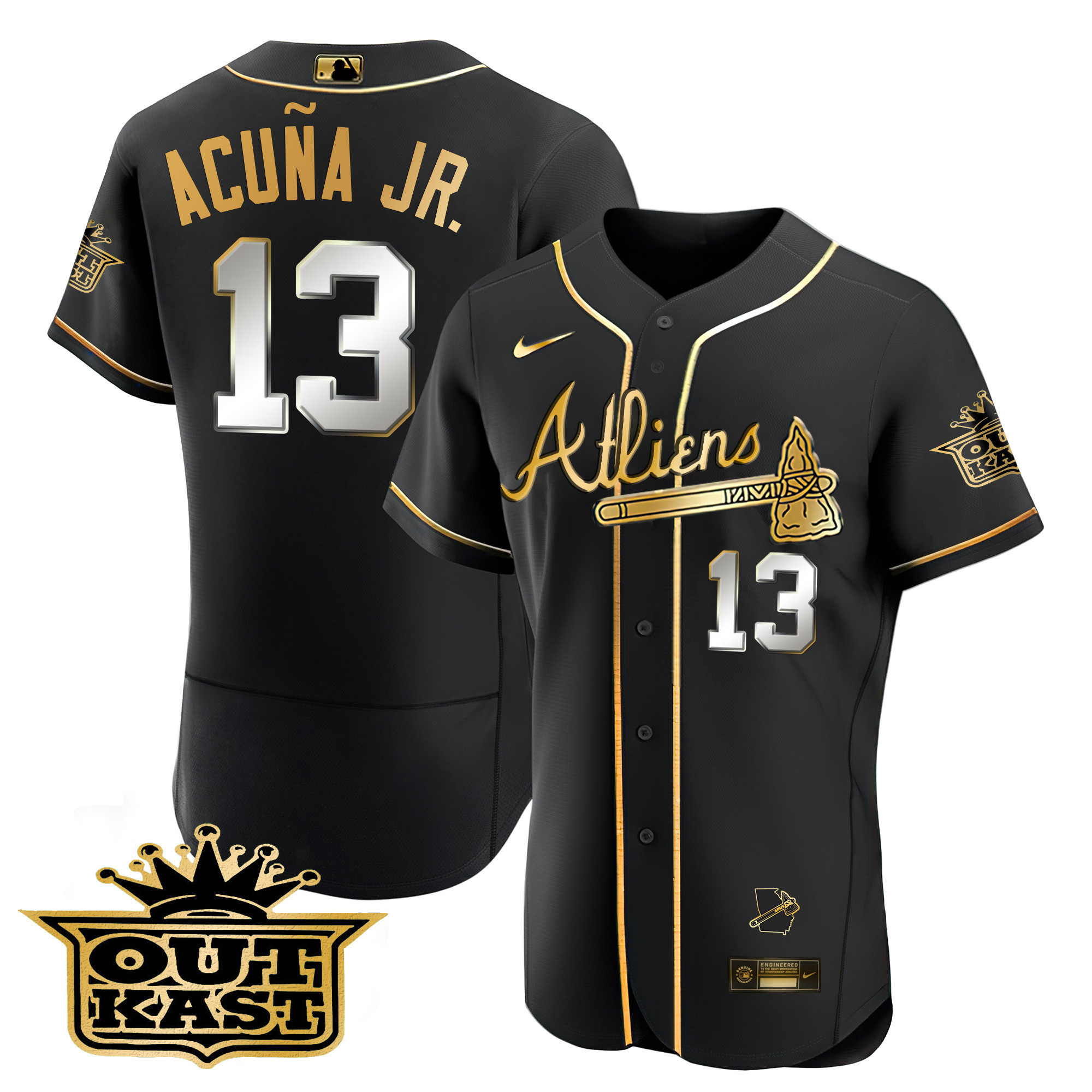 Ronald Acuna Jr. Men's Atlanta Braves Atliens Flex Base V2 Black Limited Jersey - All Stitched