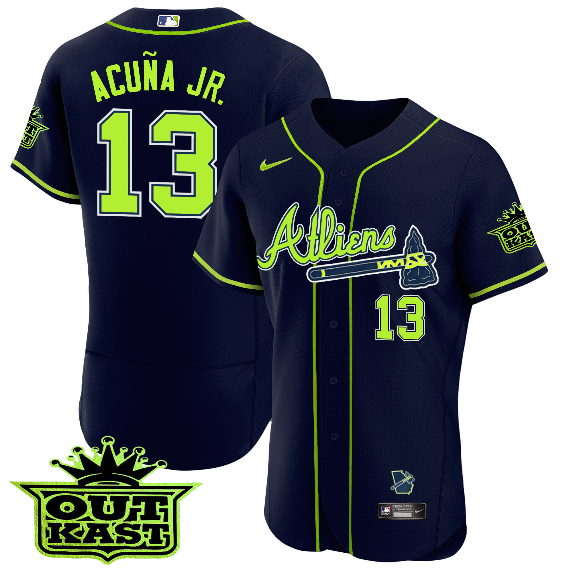 Ronald Acuna Jr. Men's Atlanta Braves Atliens Flex Base V3 Atliens Green Jersey - All Stitched