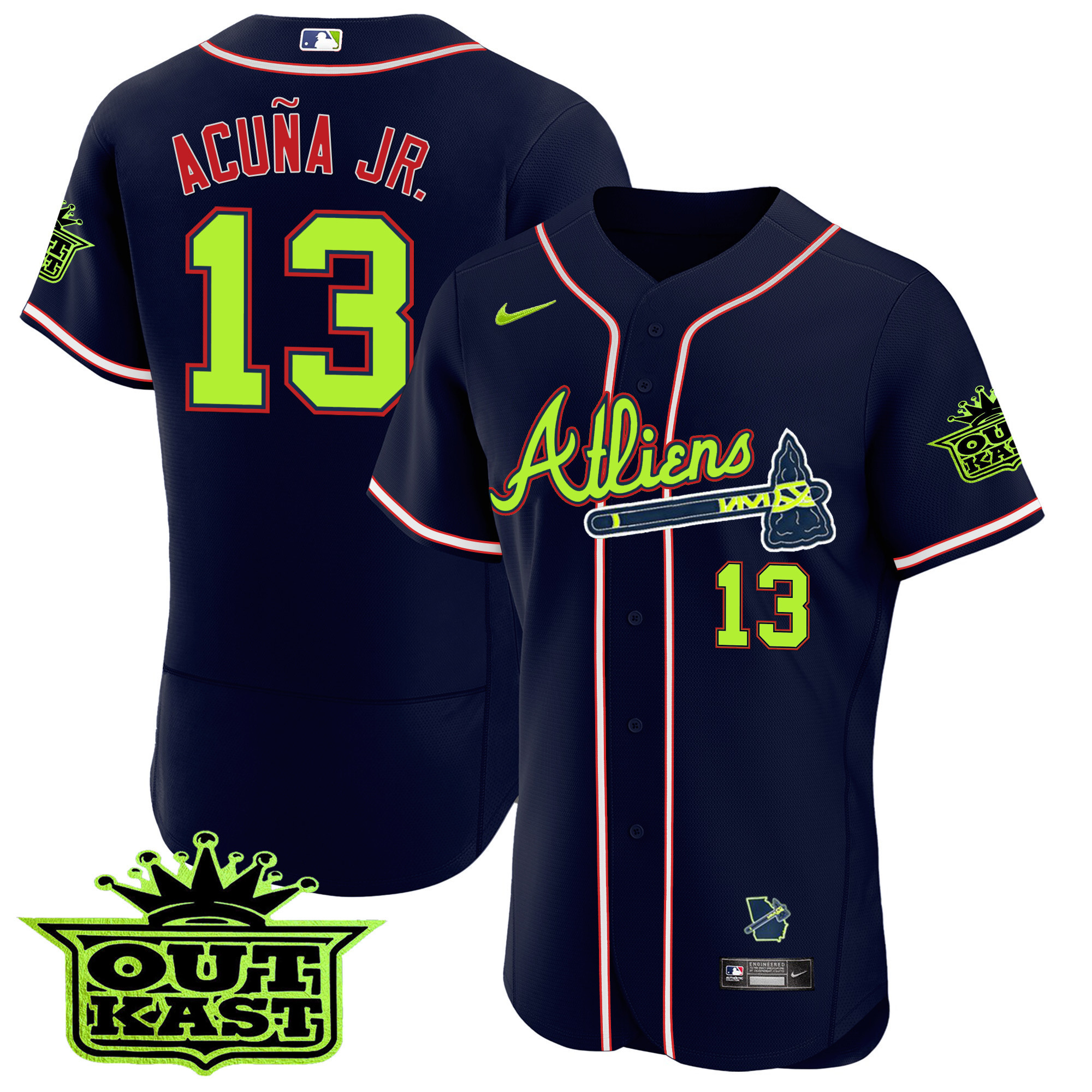 Ronald Acuna Jr. Men's Atlanta Braves Atliens Flex Base V3 Atliens Red Jersey - All Stitched