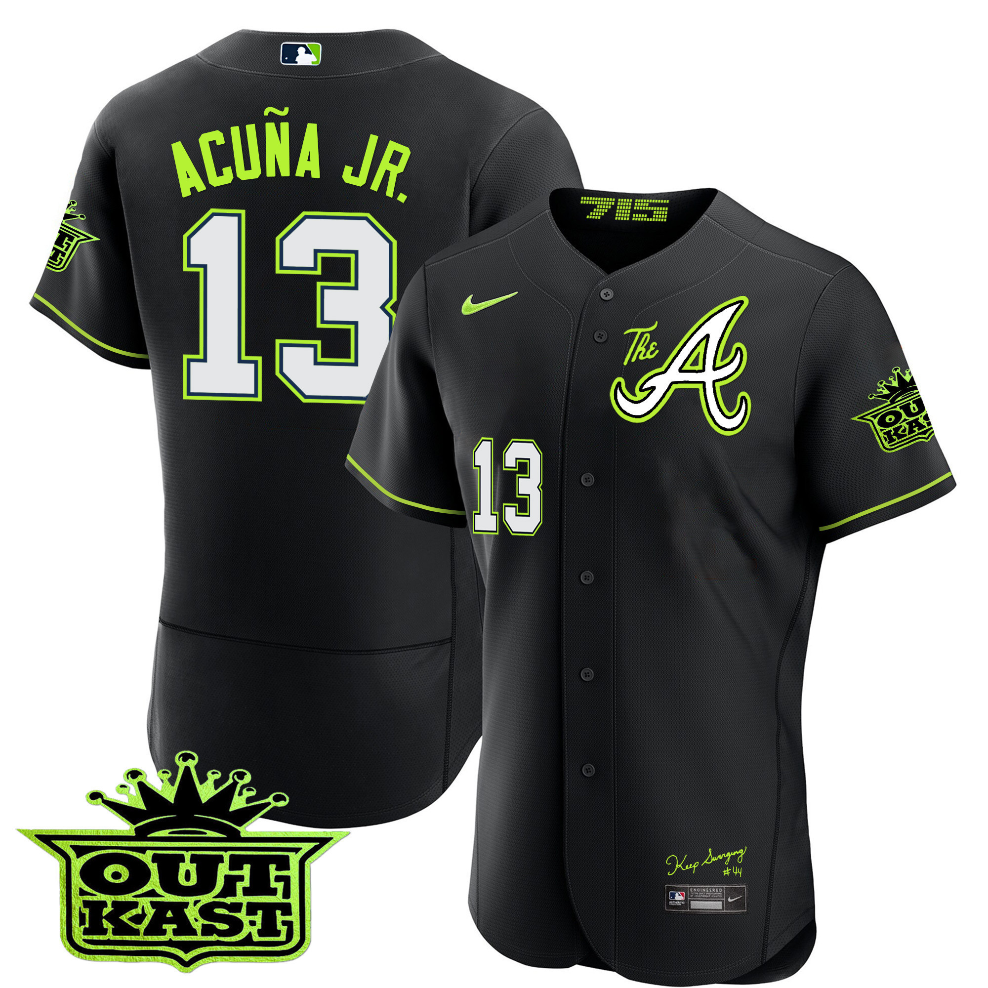 Ronald Acuna Jr. Men's Atlanta Braves Atliens The A Flex Base Black Jersey - All Stitched