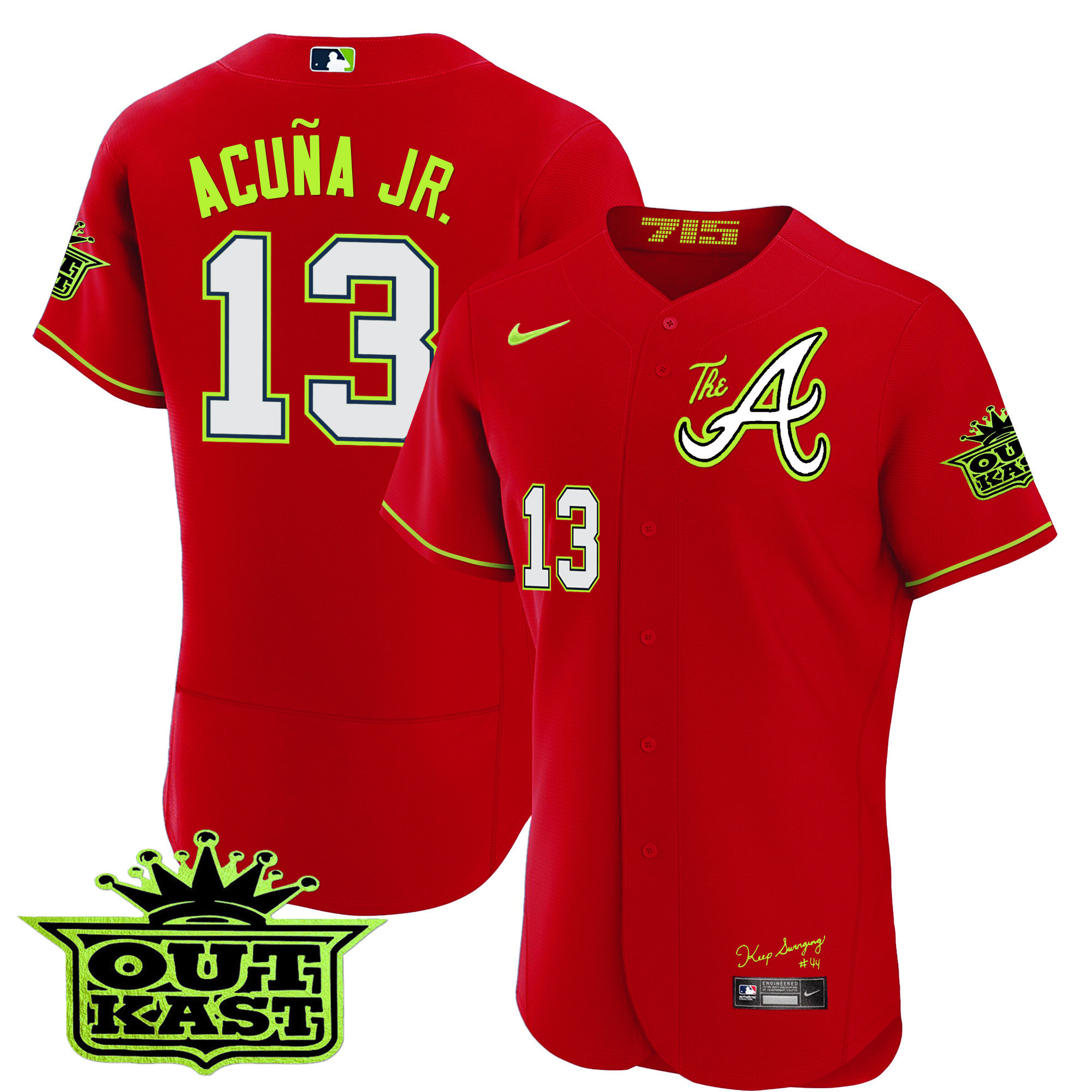 Ronald Acuna Jr. Men's Atlanta Braves Atliens The A Flex Base Red Jersey - All Stitched