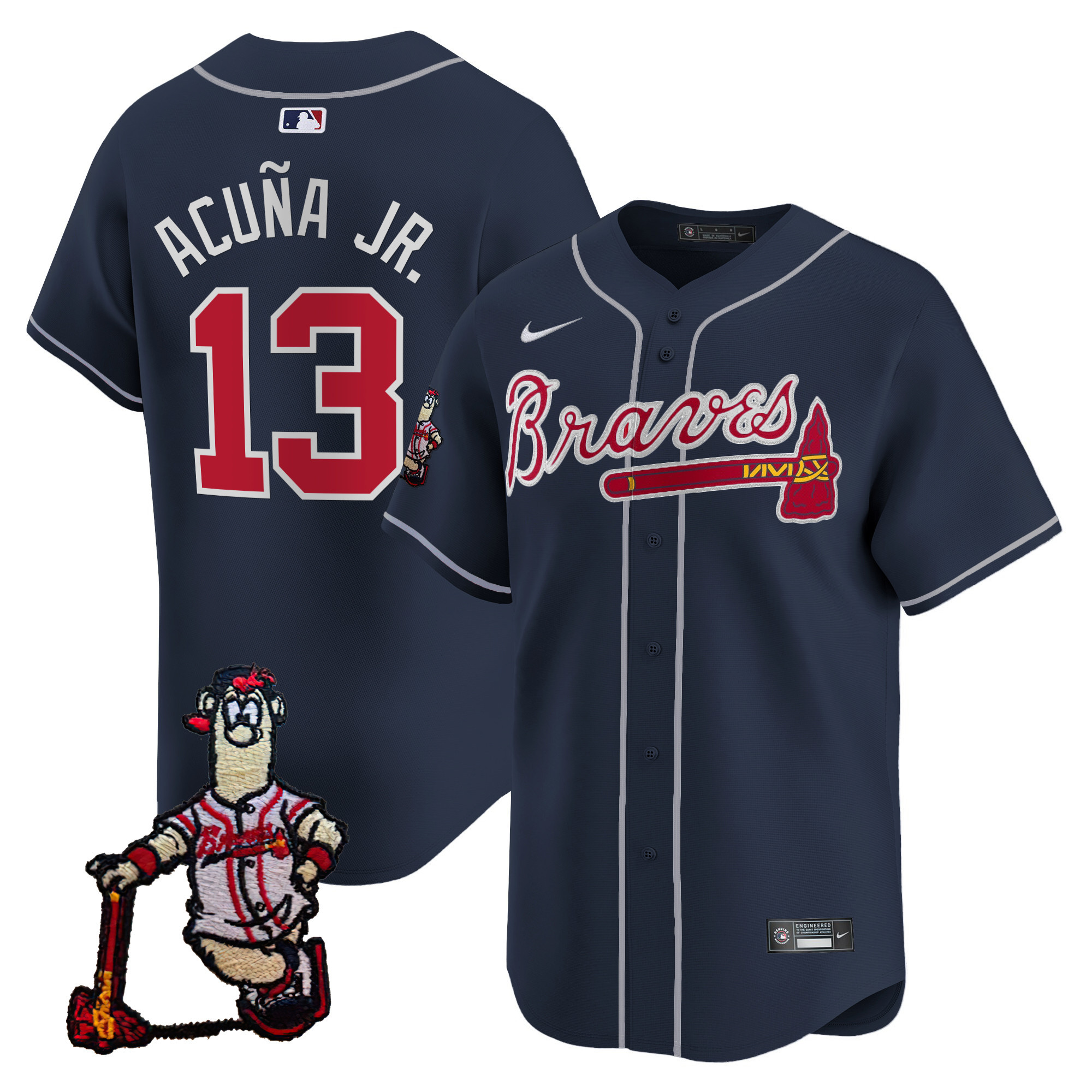 Ronald Acuna Jr. Men's Atlanta Braves Blooper Patch Vapor Premier Limited Navy Jersey - All Stitched