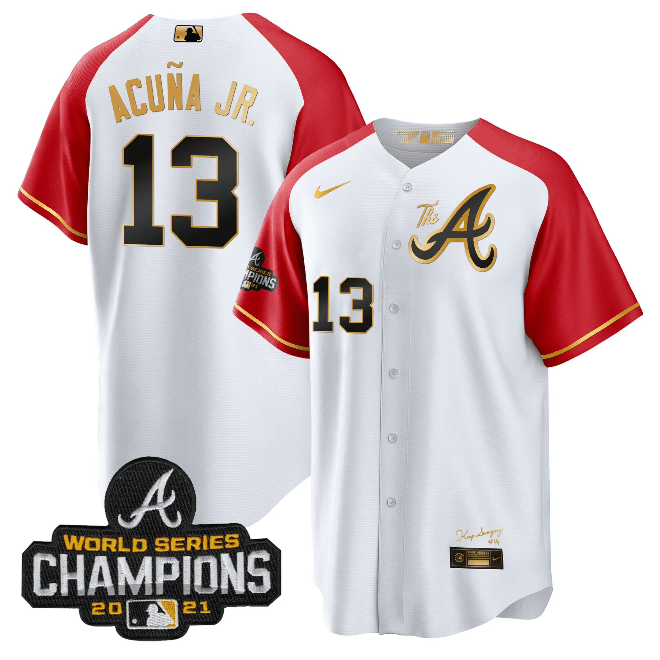 Ronald Acuna Jr. Men's Atlanta Braves Champions Alternate Gold Cool Base White Jersey - All Stitched