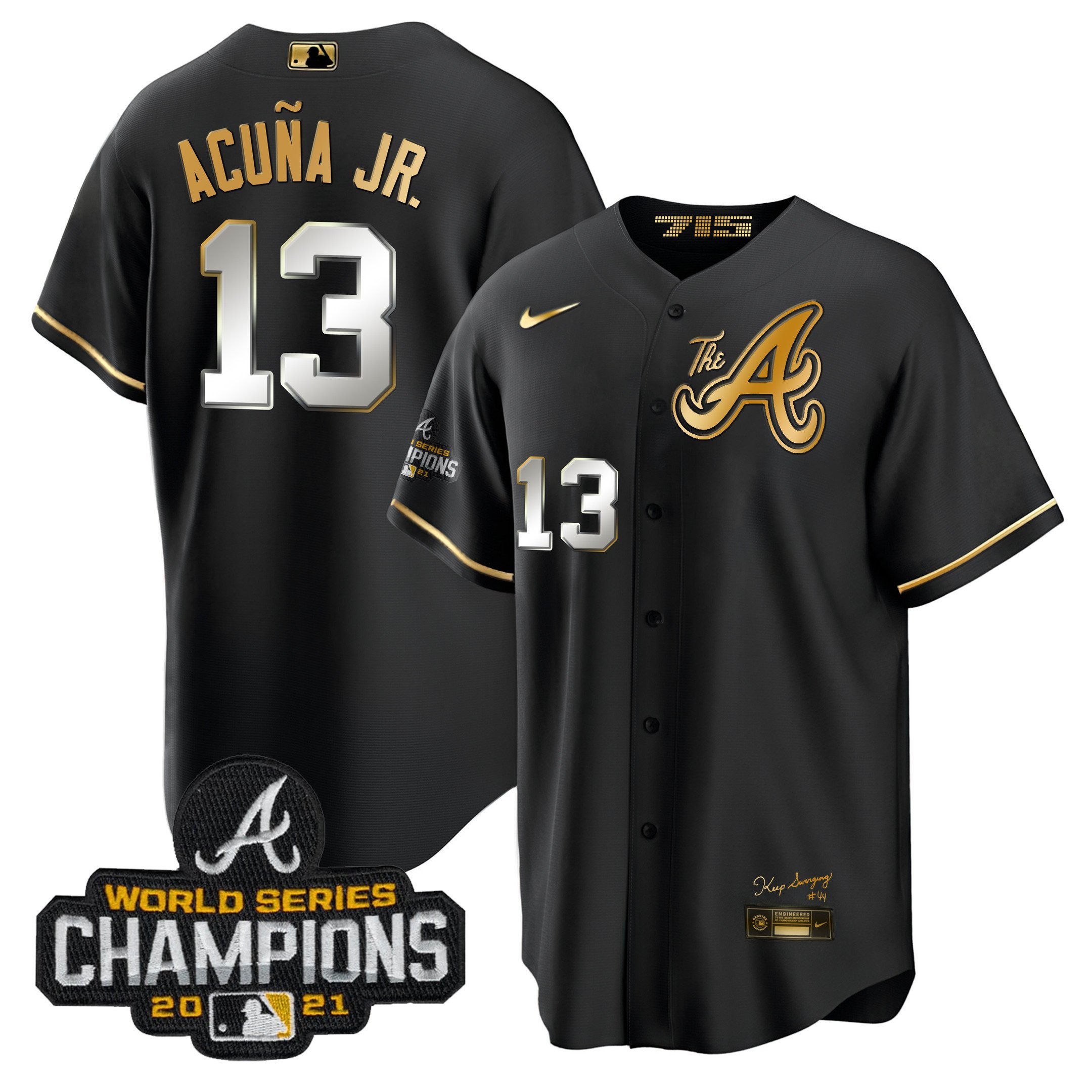 Ronald Acuna Jr. Men's Atlanta Braves Champions City Connect Gold Cool Base Black Gold Jersey - All Stitched