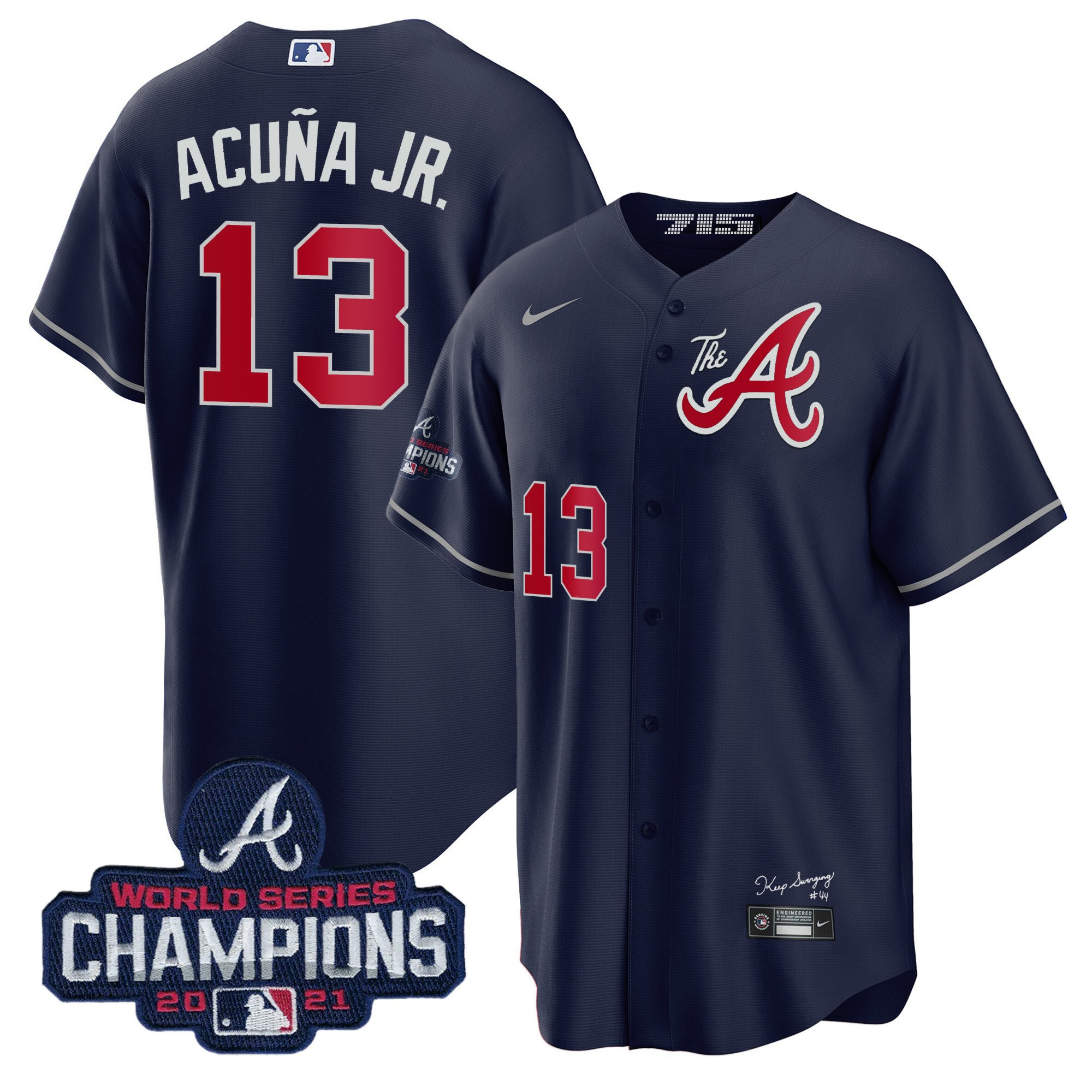 Ronald Acuna Jr. Men's Atlanta Braves Champions City Connect Gold Cool Base Navy Jersey - All Stitched