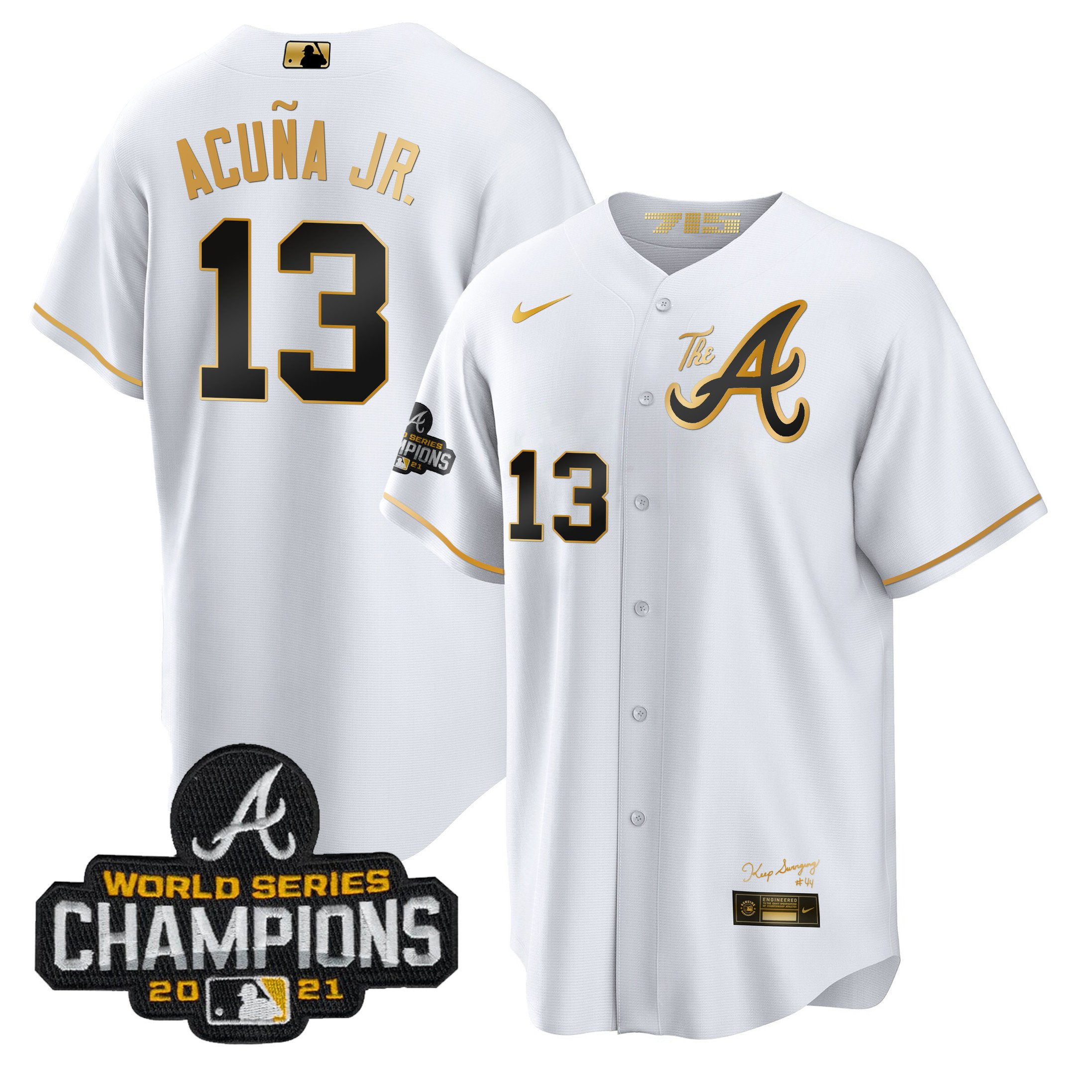 Ronald Acuna Jr. Men's Atlanta Braves Champions City Connect Gold Cool Base White Gold Jersey - All Stitched