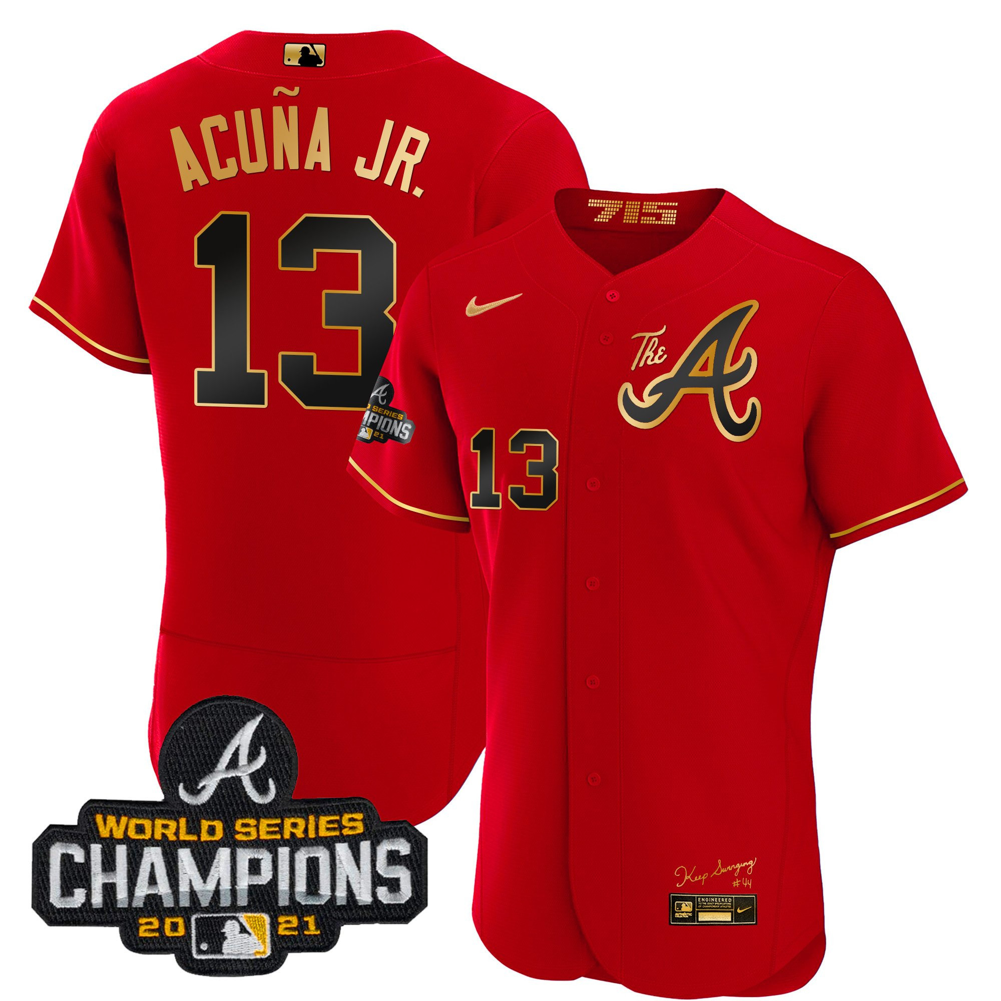Ronald Acuna Jr. Men's Atlanta Braves Champions City Connect Gold Flex Base Red Gold Jersey - All Stitched