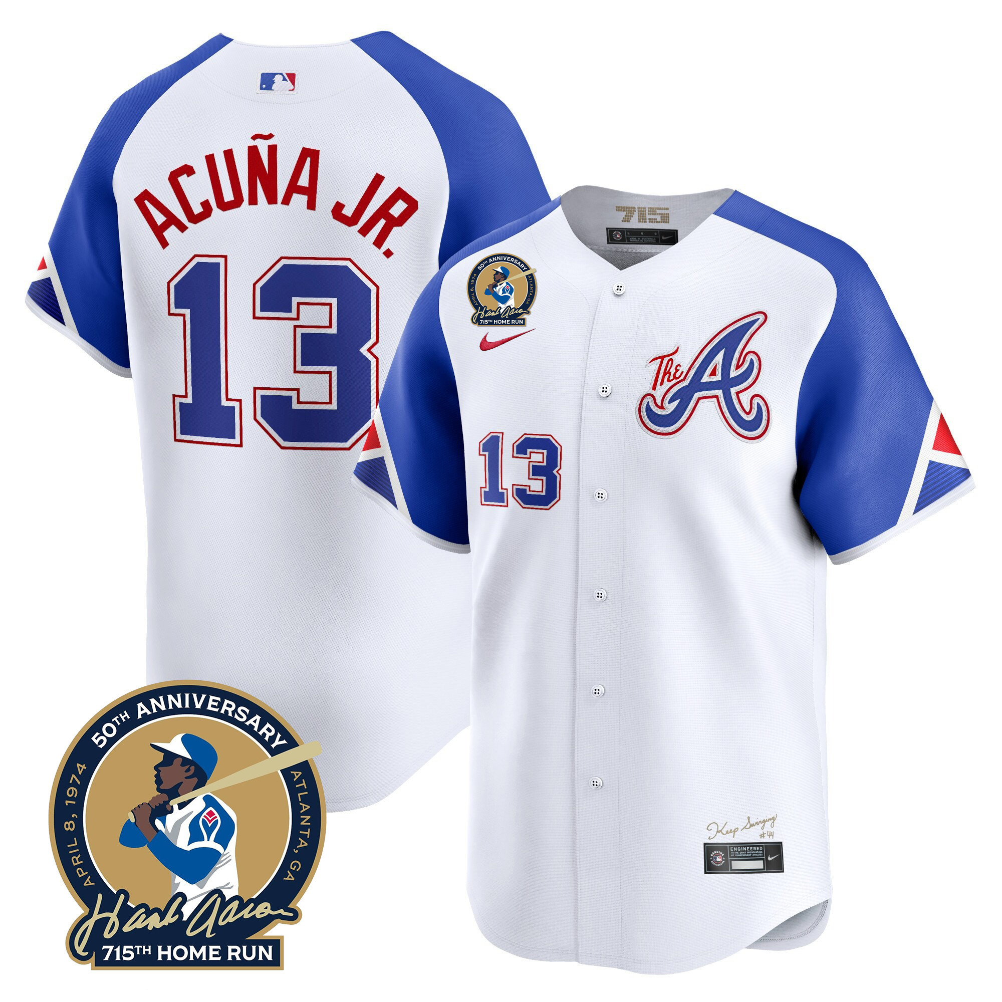 Ronald Acuna Jr. Men's Atlanta Braves Hank Aaron 715th Home Run Patch Vapor Premier Limited City Connect Jersey - All Stitched