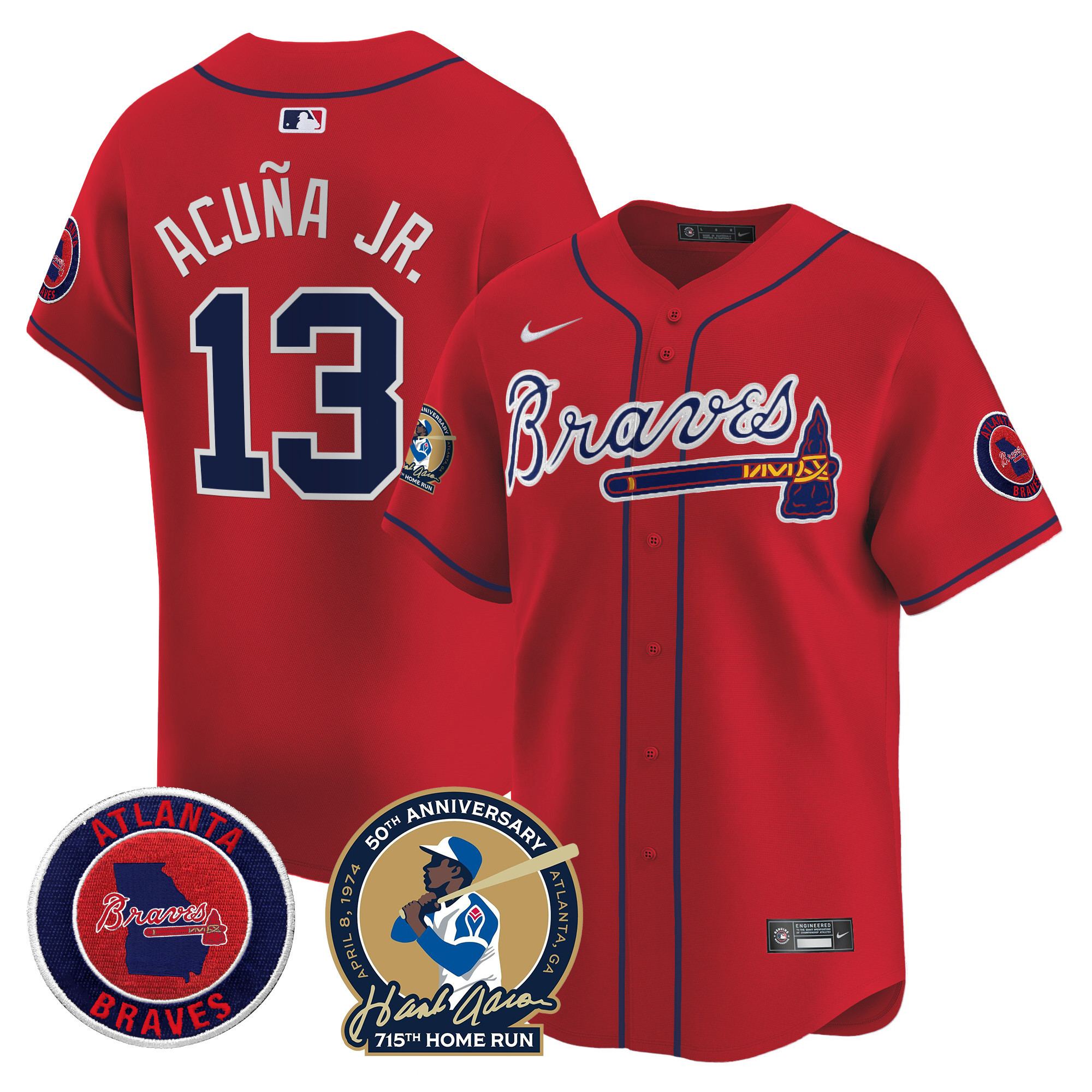 Ronald Acuna Jr. Men's Atlanta Braves Hank Aaron 715th Home Run Patch Vapor Premier Limited Red Jersey - All Stitched