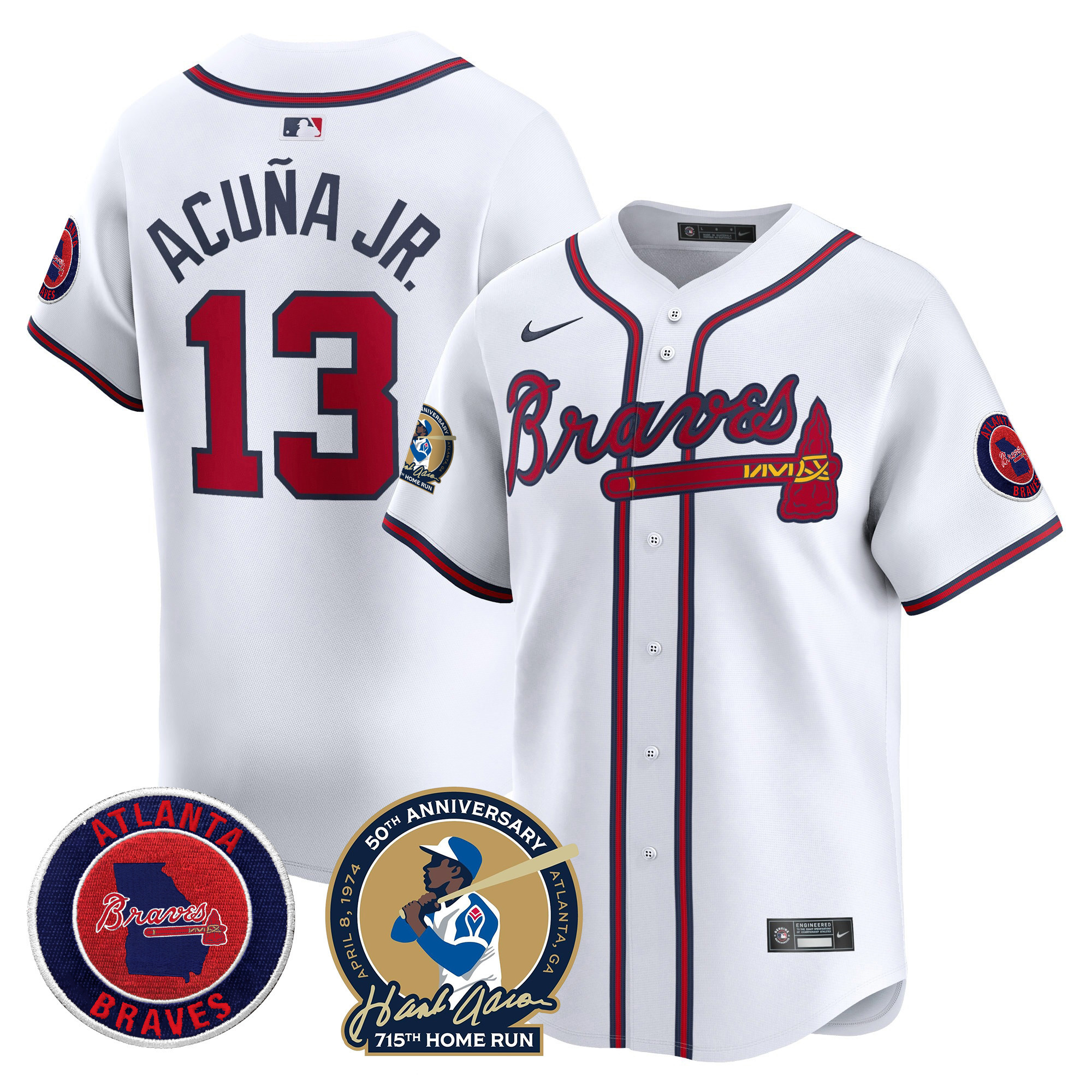 Ronald Acuna Jr. Men's Atlanta Braves Hank Aaron 715th Home Run Patch Vapor Premier Limited White Jersey - All Stitched