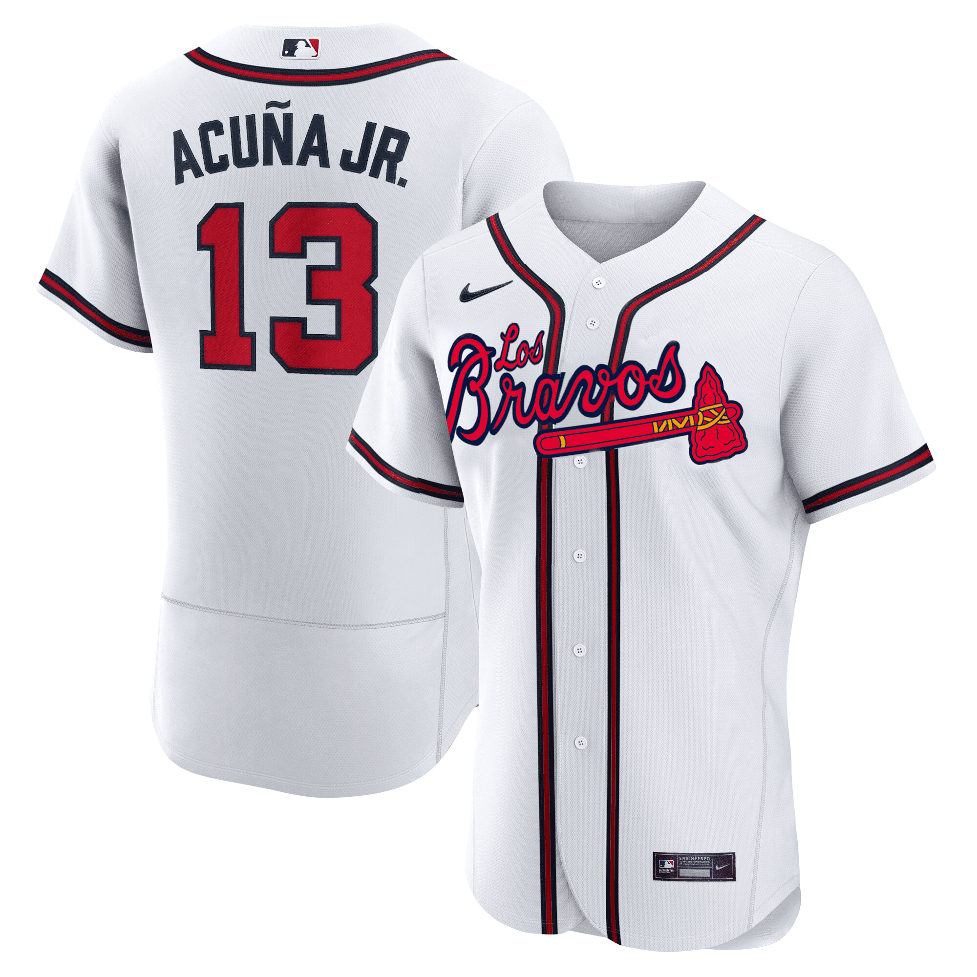 Ronald Acuna Jr. Men's Atlanta Braves Los Bravos Flex White  Jersey - All Stitched