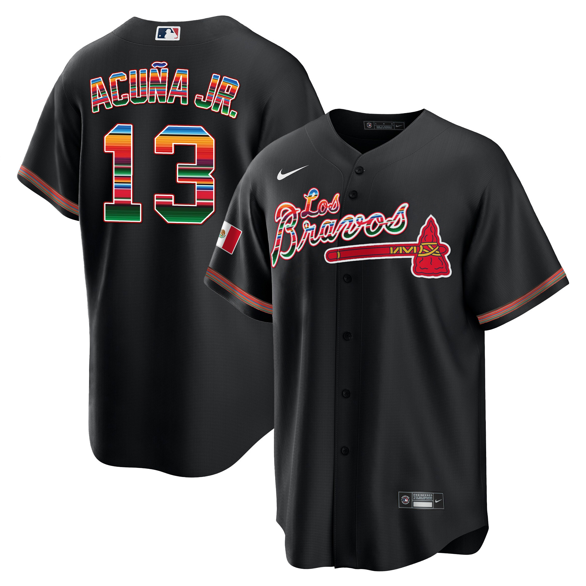 Ronald Acuna Jr. Men's Atlanta Braves Los Bravos Mexico Black Jersey - All Stitched