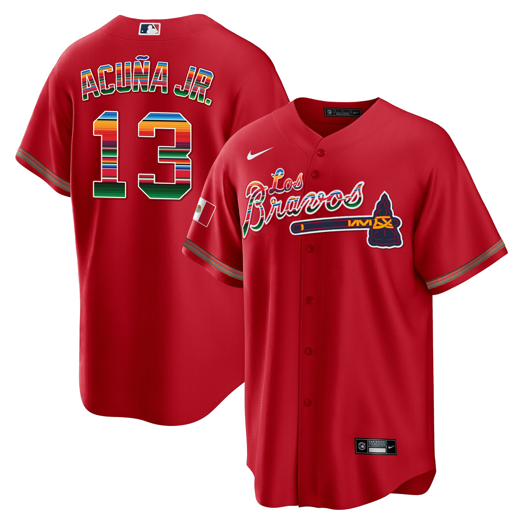 Ronald Acuna Jr. Men's Atlanta Braves Los Bravos Mexico Red Jersey - All Stitched