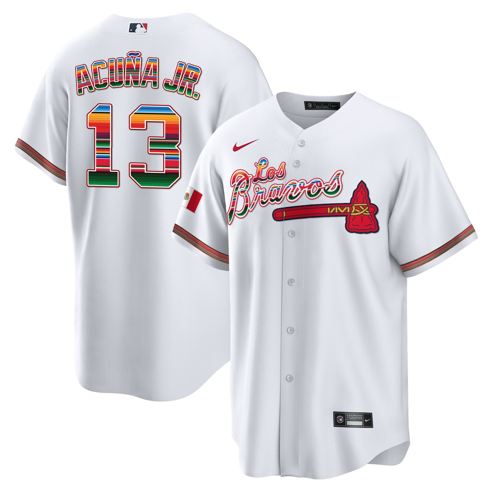 Ronald Acuna Jr. Men's Atlanta Braves Los Bravos Mexico White Jersey - All Stitched