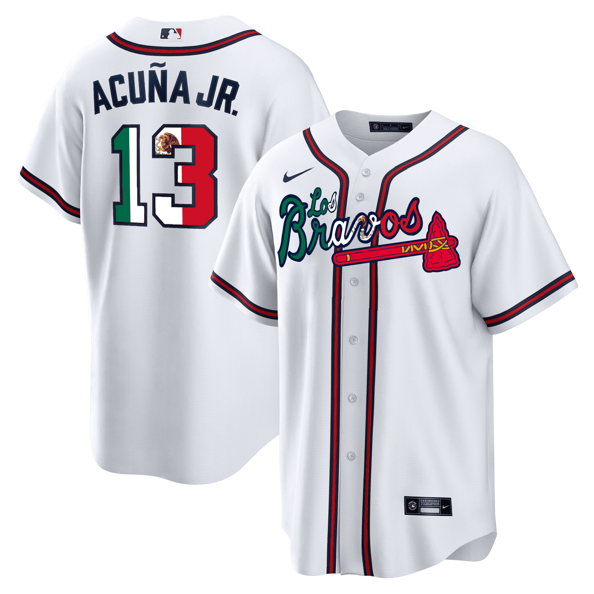 Ronald Acuna Jr. Men's Atlanta Braves Los Bravos Special Mexico Edition White  Jersey - All Stitched