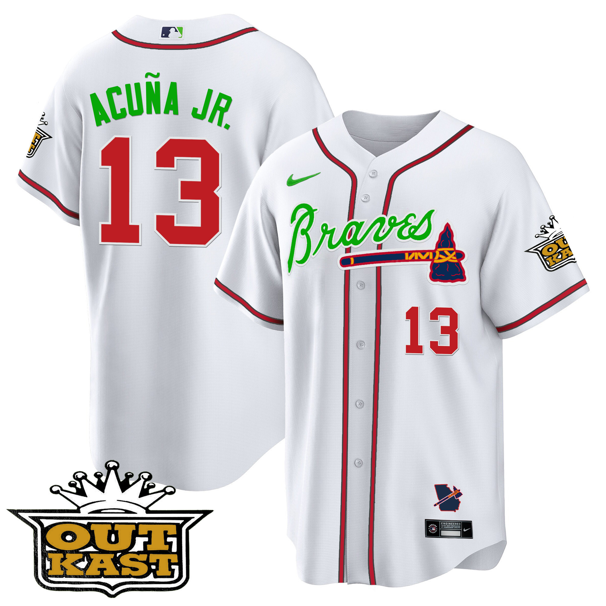 Ronald Acuna Jr. Men's Atlanta Braves Outkast Cool Base V2 White Jersey - All Stitched