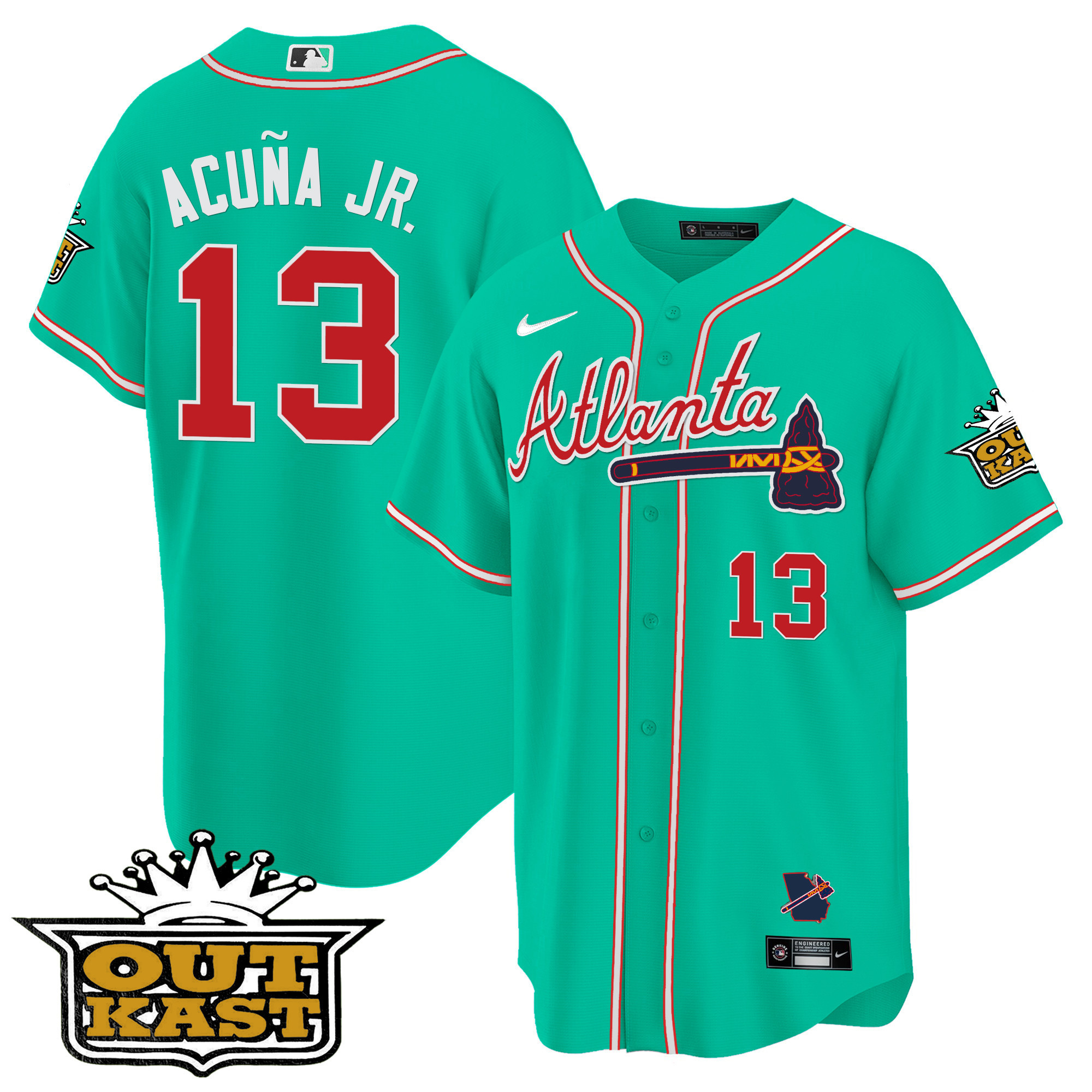 Ronald Acuna Jr. Men's Atlanta Braves Outkast Cool Base V3 - Galaxy Version Cyan Jersey - All Stitched