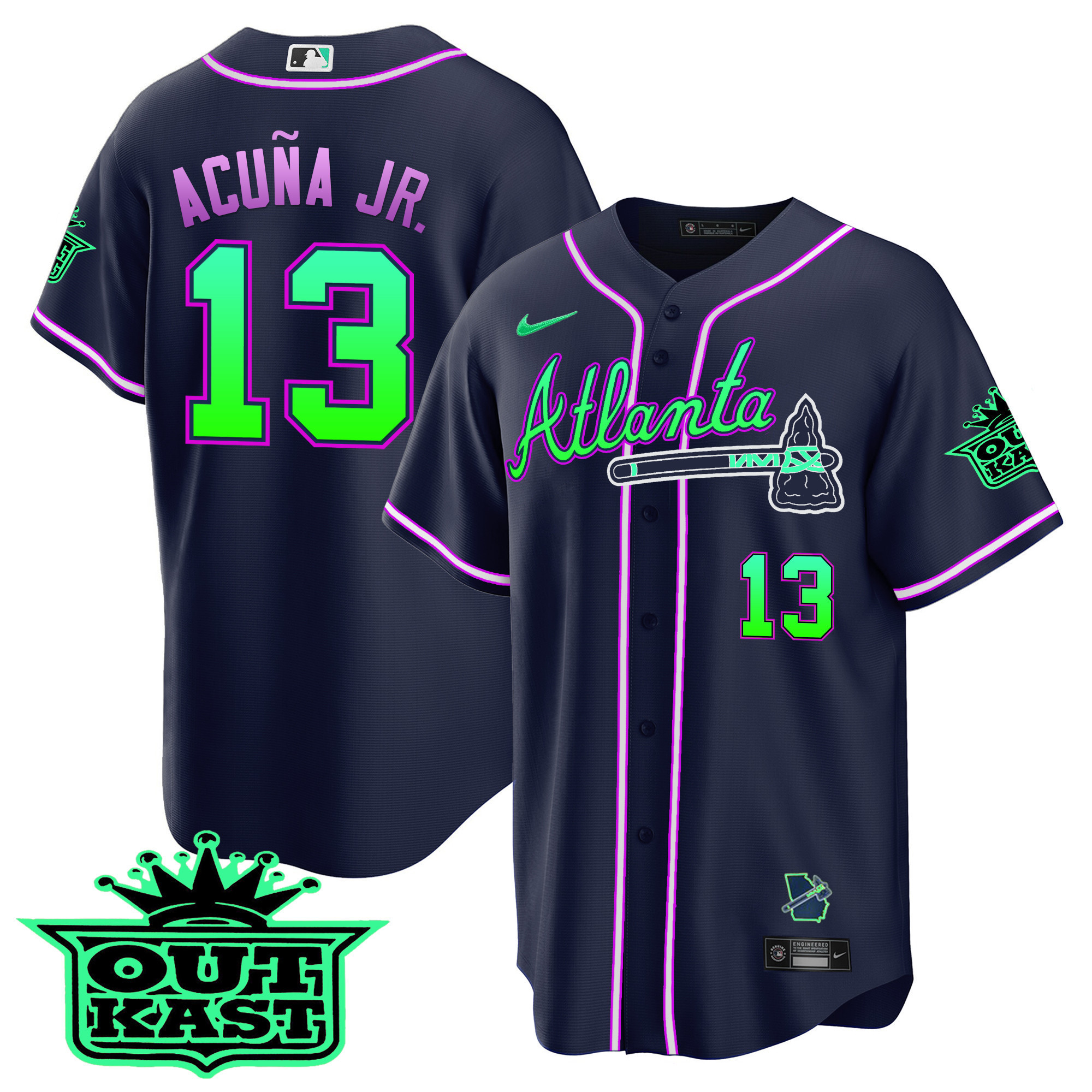 Ronald Acuna Jr. Men's Atlanta Braves Outkast Cool Base V3 - Galaxy Version Jersey - All Stitched