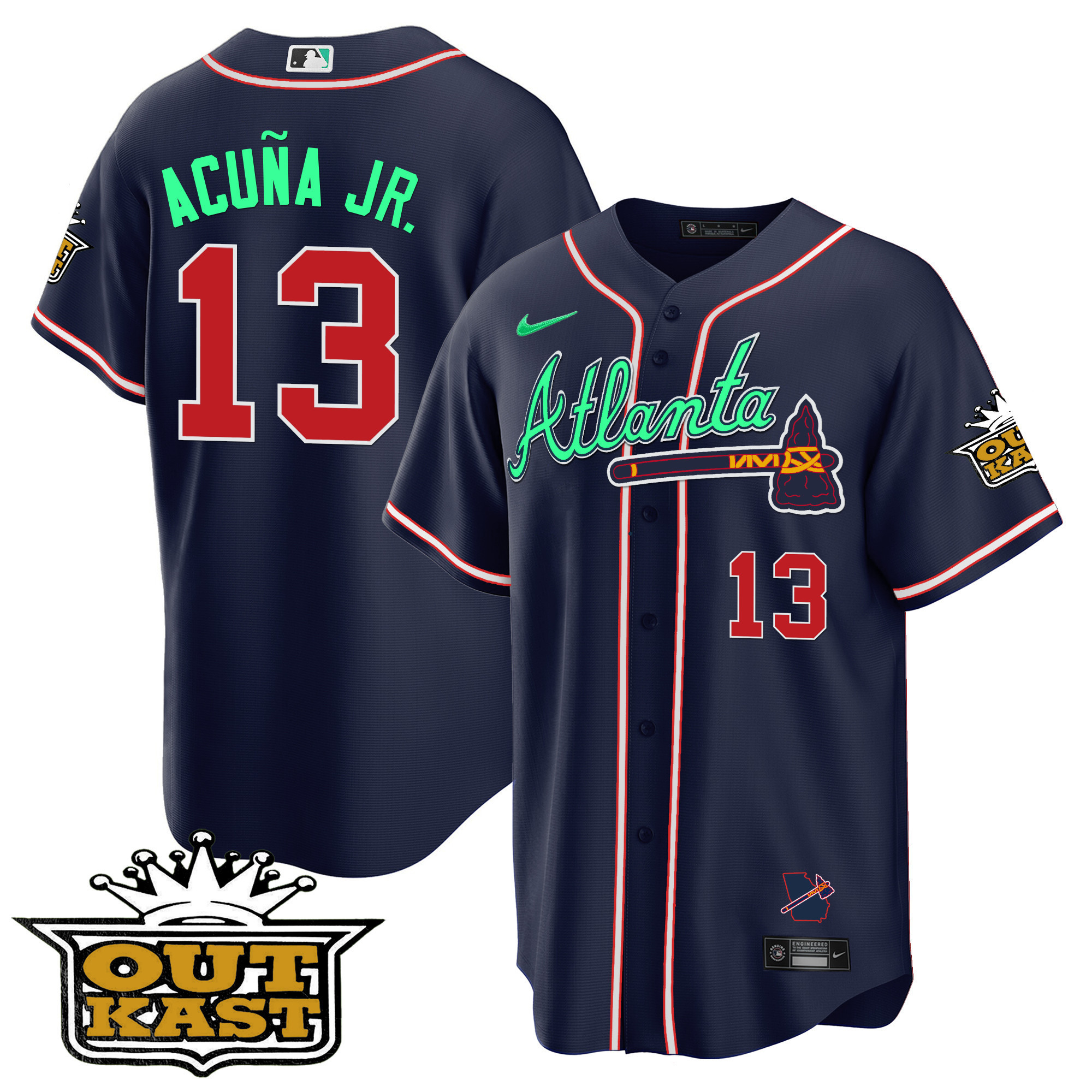 Ronald Acuna Jr. Men's Atlanta Braves Outkast Cool Base V3 - Galaxy Version Navy Jersey - All Stitched