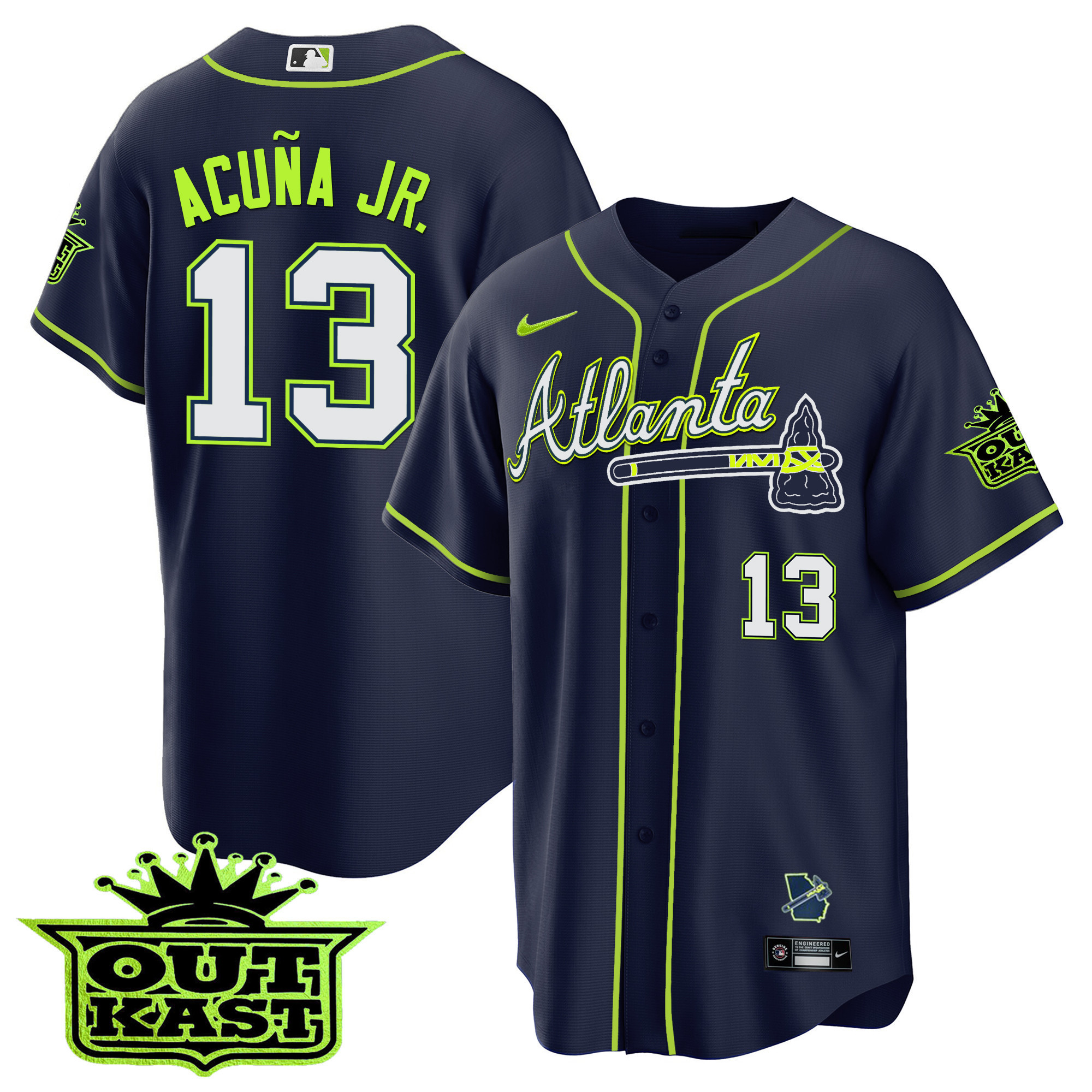 Ronald Acuna Jr. Men's Atlanta Braves Outkast Cool Base V3 Atliens Jersey - All Stitched