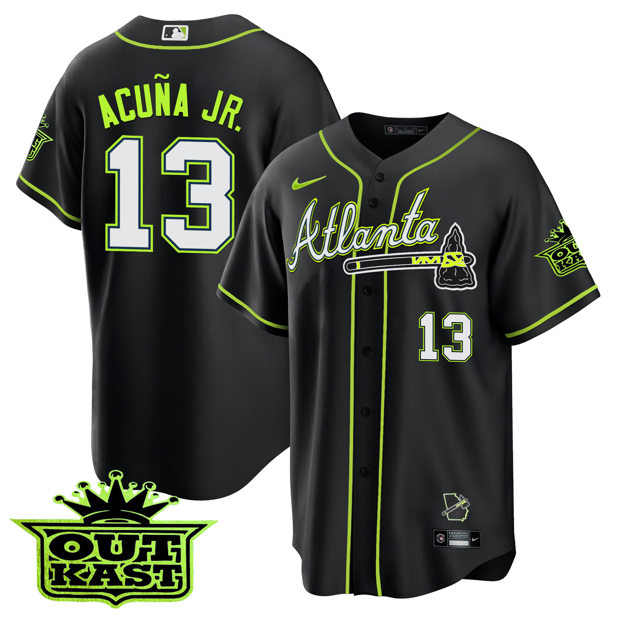 Ronald Acuna Jr. Men's Atlanta Braves Outkast Cool Base V3 Black Jersey - All Stitched