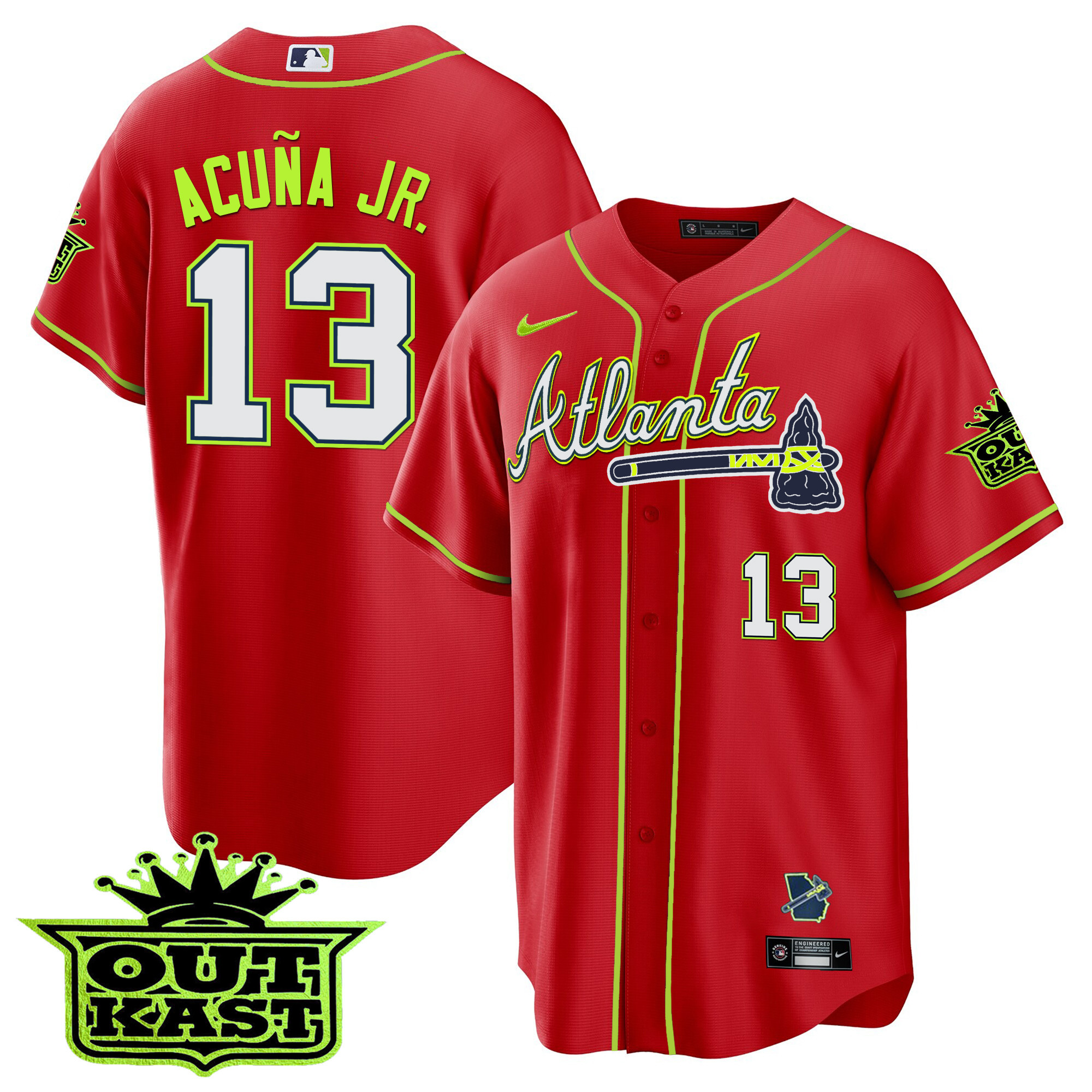 Ronald Acuna Jr. Men's Atlanta Braves Outkast Cool Base V3 Red Jersey - All Stitched