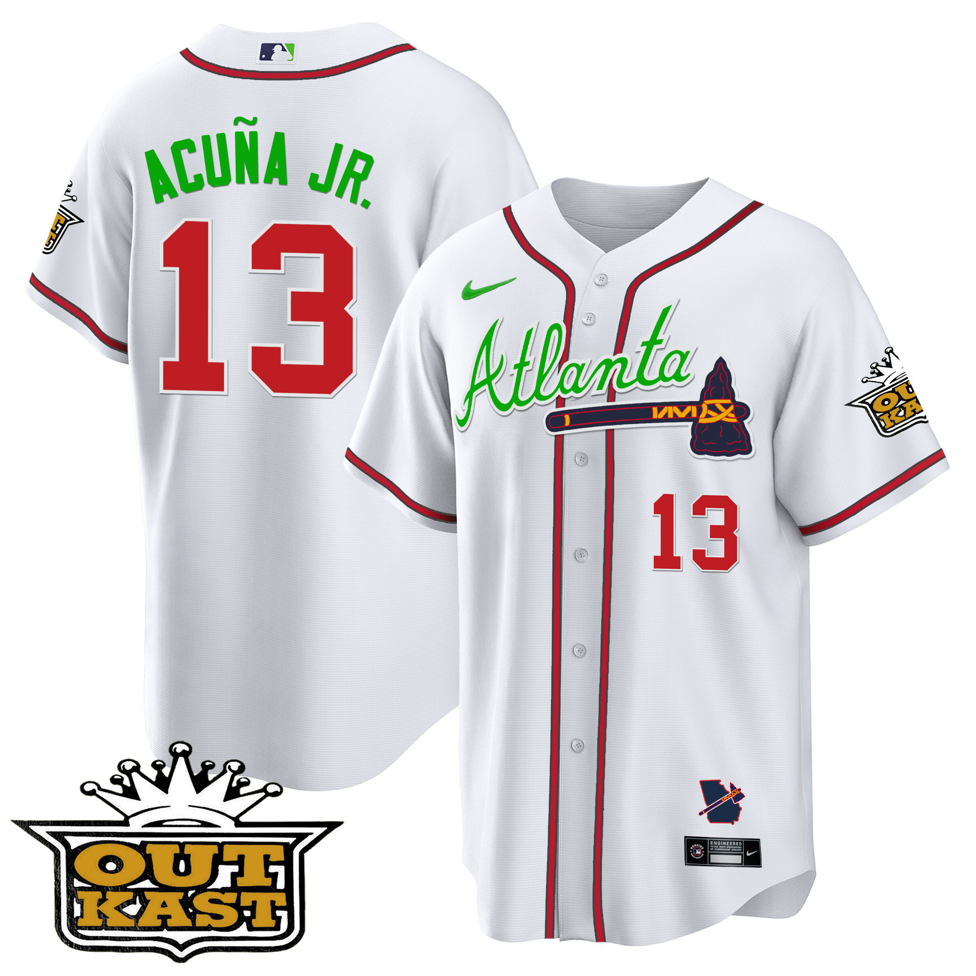 Ronald Acuna Jr. Men's Atlanta Braves Outkast Cool Base V3 White Jersey - All Stitched