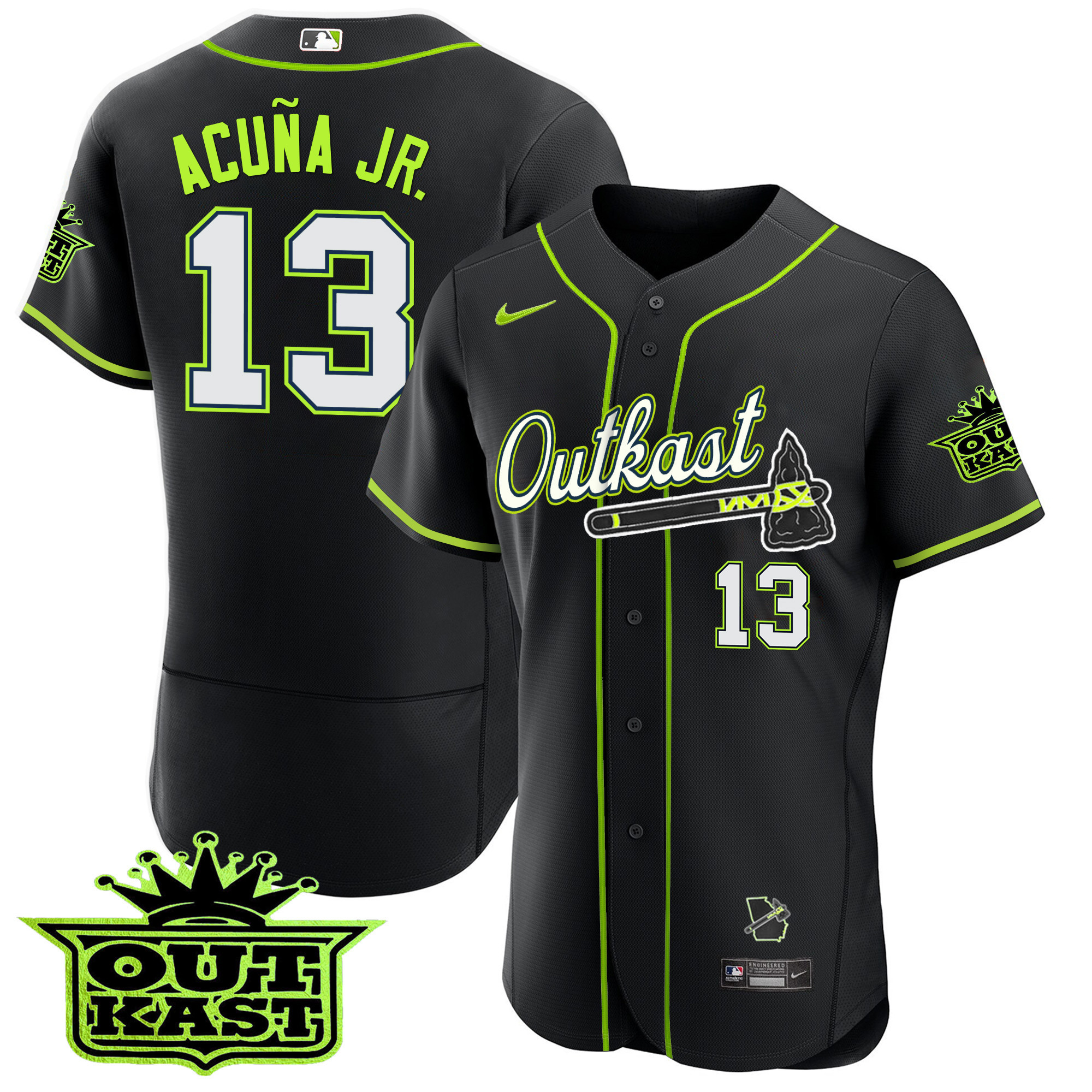 Ronald Acuna Jr. Men's Atlanta Braves Outkast Flex Base Black Jersey - All Stitched