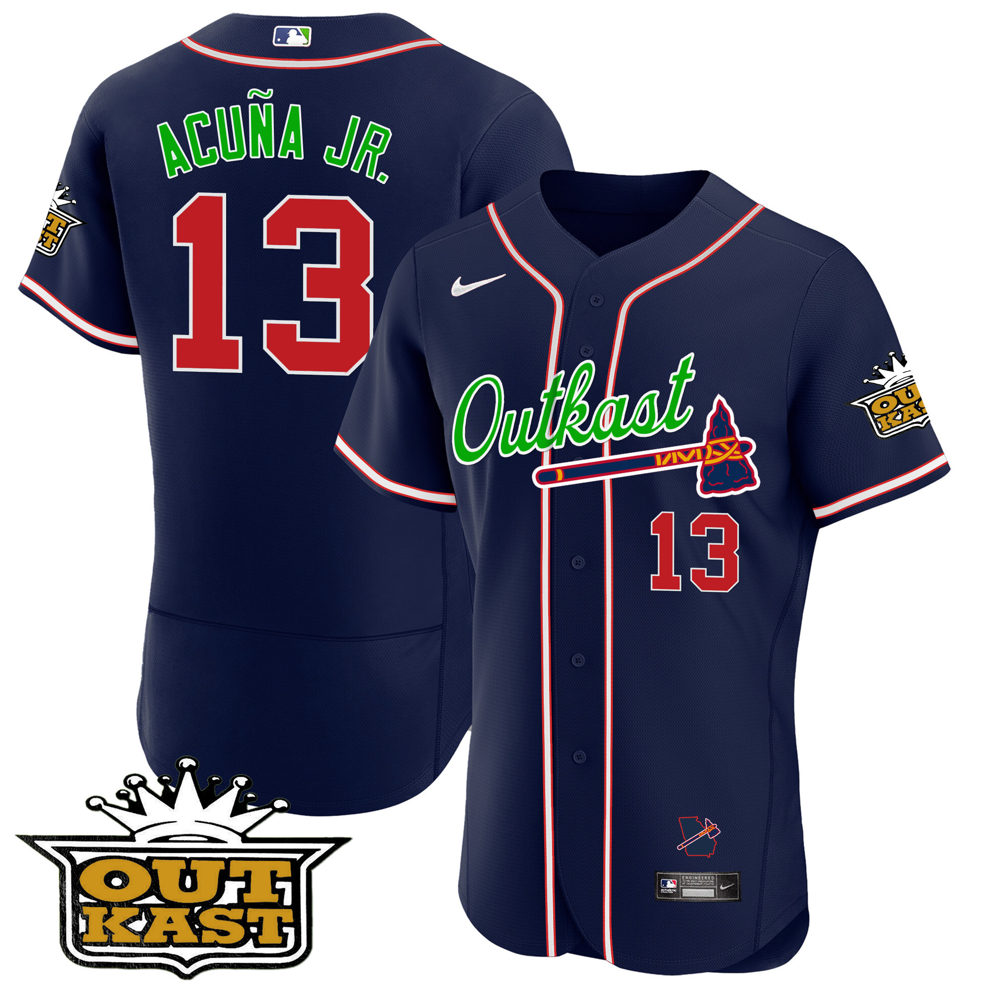 Ronald Acuna Jr. Men's Atlanta Braves Outkast Flex Base Navy Jersey - All Stitched