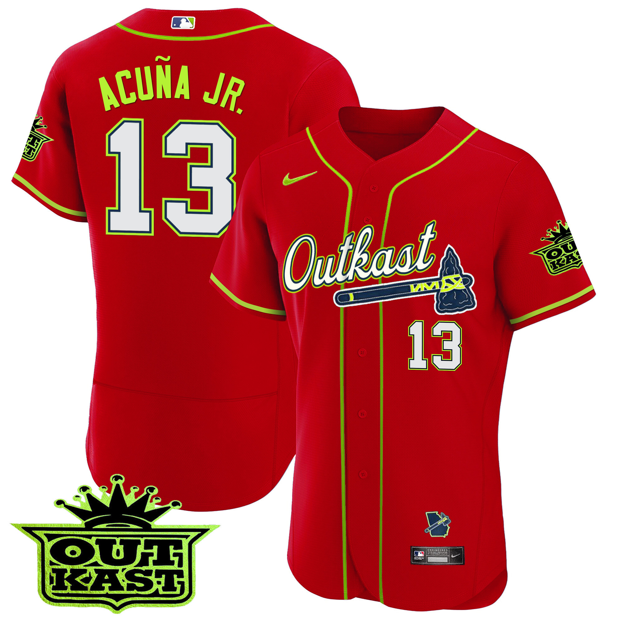 Ronald Acuna Jr. Men's Atlanta Braves Outkast Flex Base Red Jersey - All Stitched
