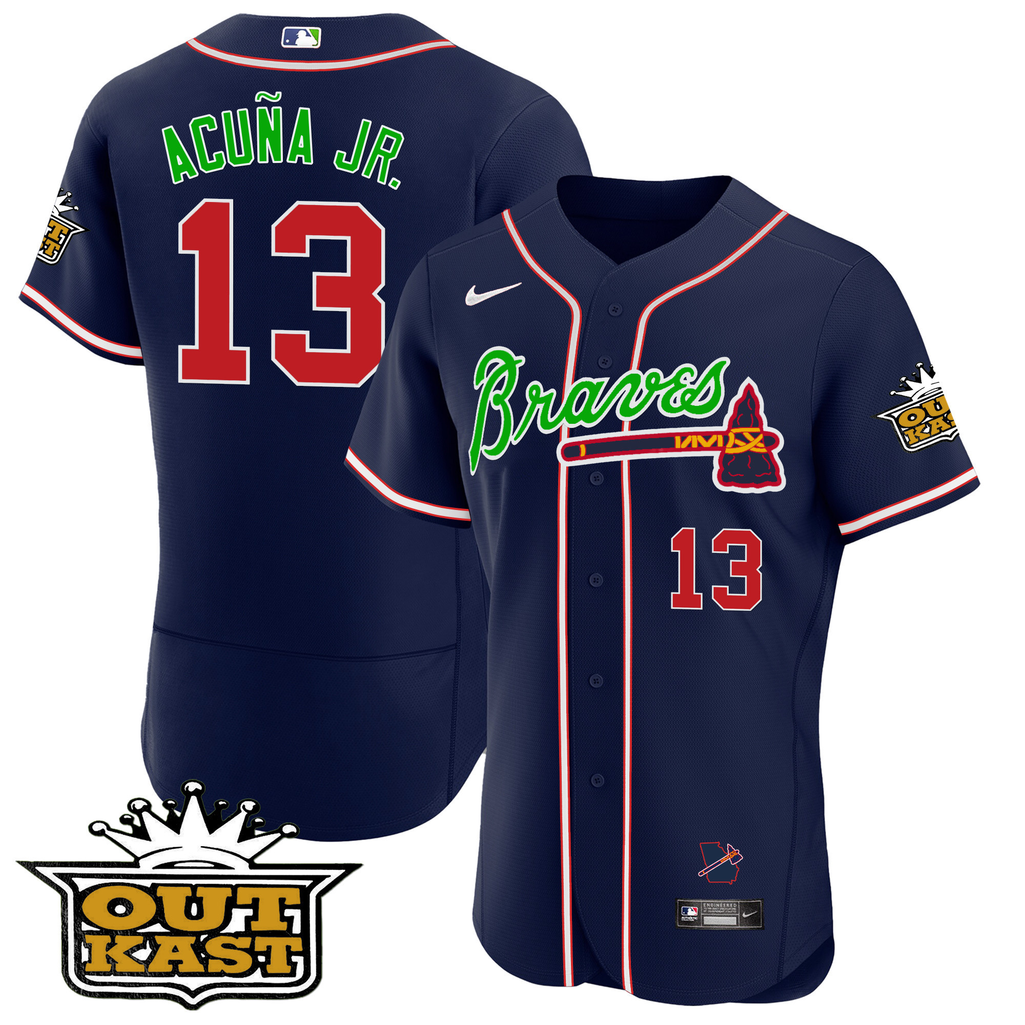 Ronald Acuna Jr. Men's Atlanta Braves Outkast Flex Base V2 Navy Jersey - All Stitched