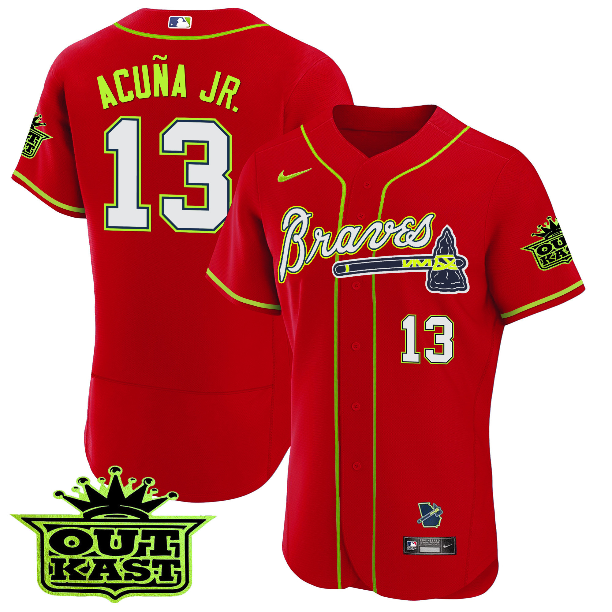 Ronald Acuna Jr. Men's Atlanta Braves Outkast Flex Base V2 Red Jersey - All Stitched