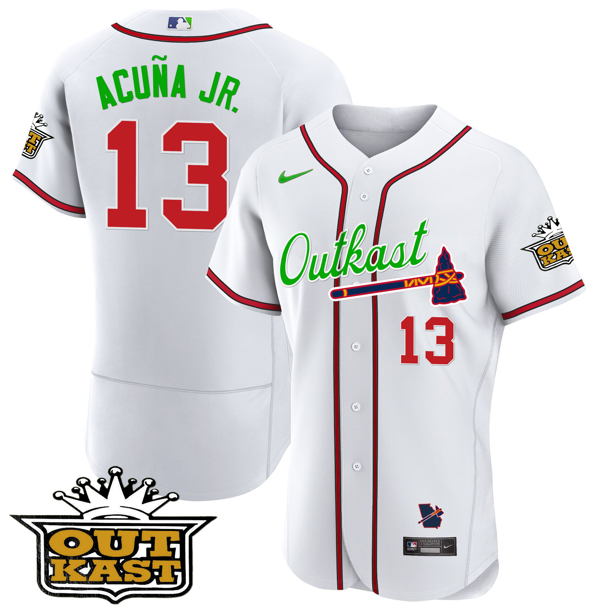 Ronald Acuna Jr. Men's Atlanta Braves Outkast Flex Base White Jersey - All Stitched