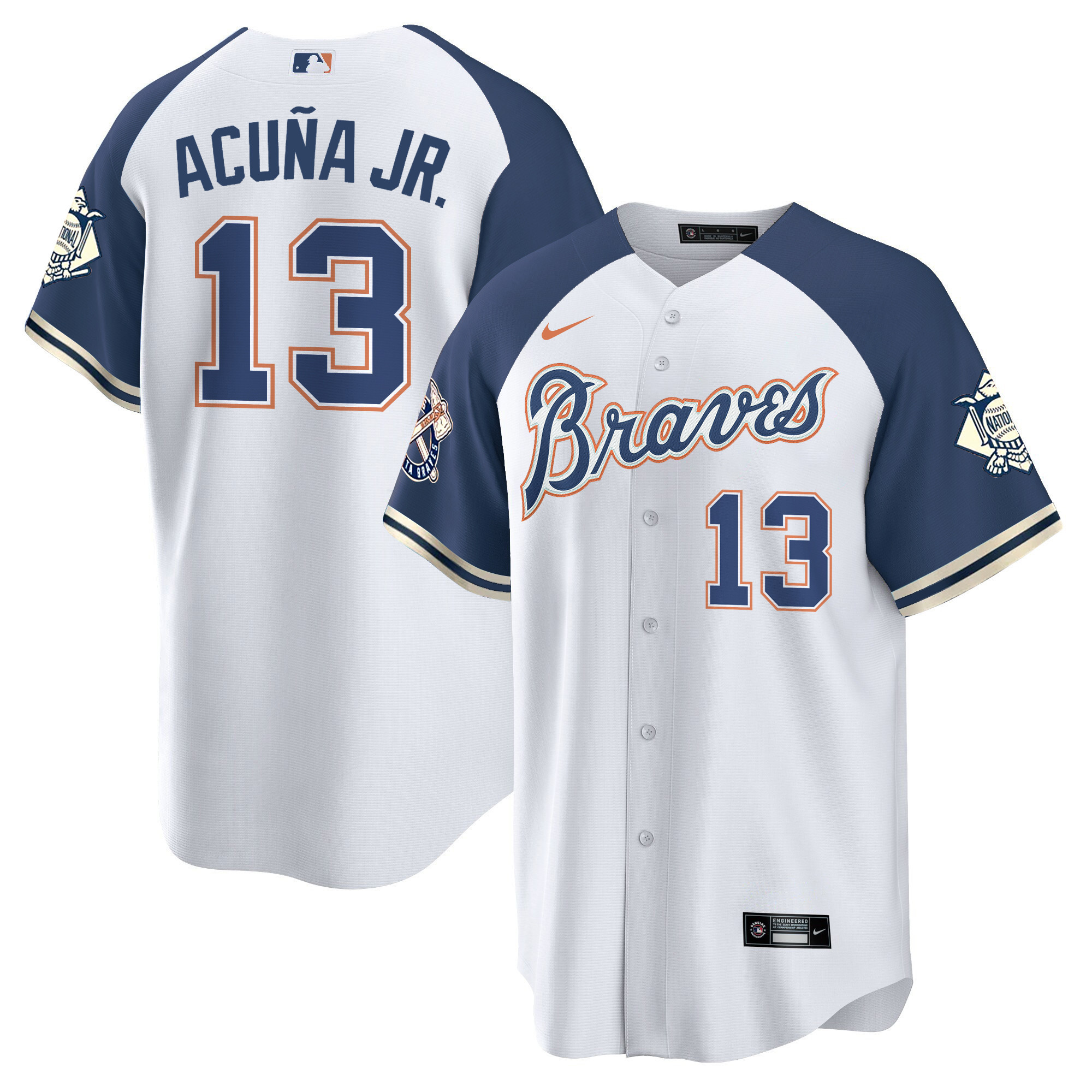 Ronald Acuna Jr. Men's Atlanta Braves Peaches n' Cream Alternate Navy Jersey - All Stitched