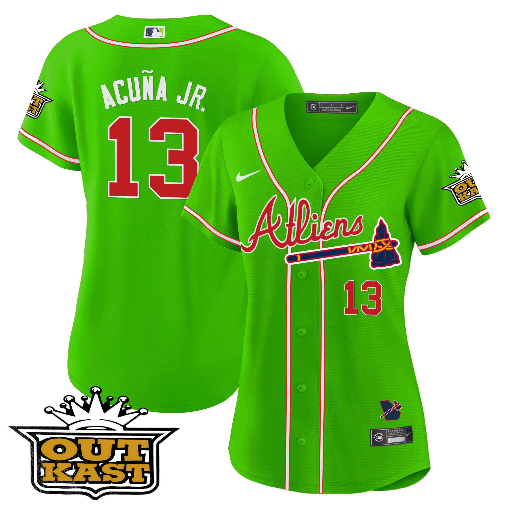 Ronald Acuna Jr. Women's Atlanta Braves Atliens Bright Green Jersey - All Stitched